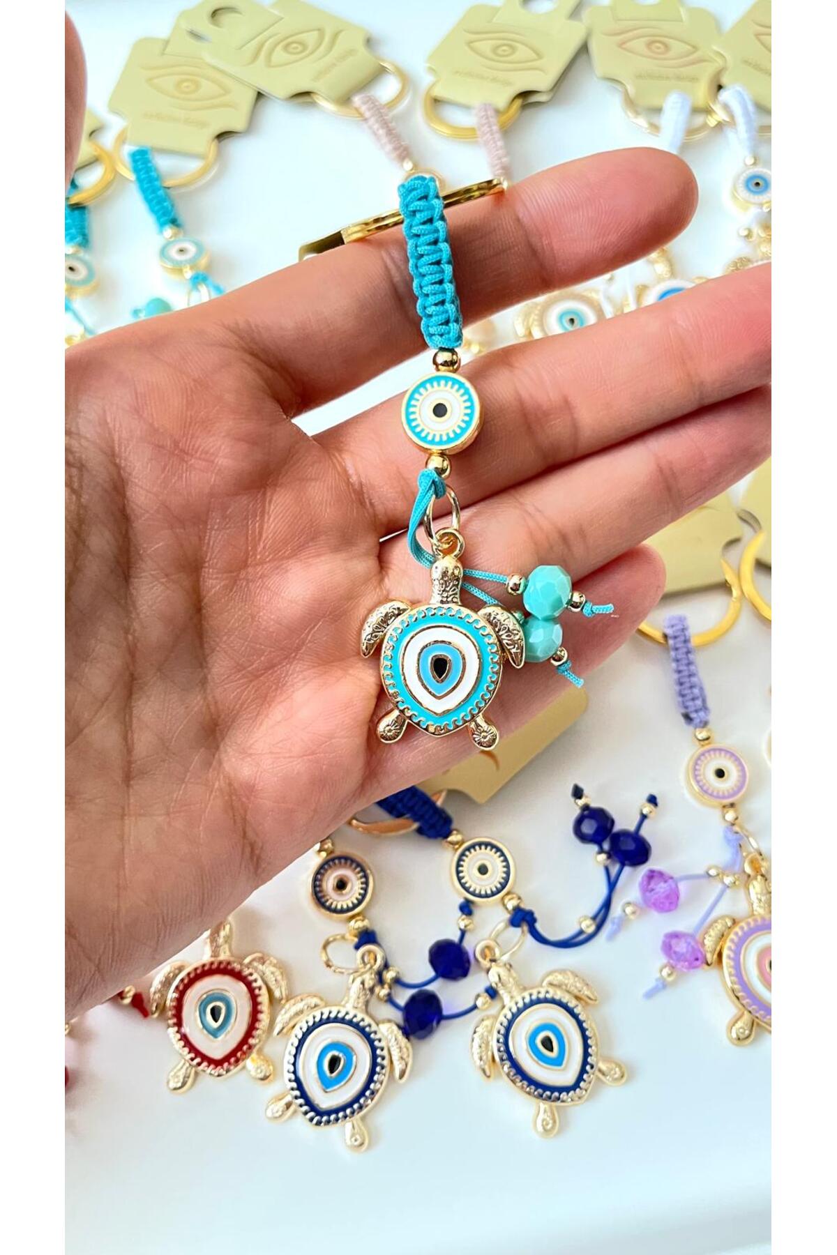 Ivy Gold-Plated Evil Eye Keychain - Turquoise Turtle Design