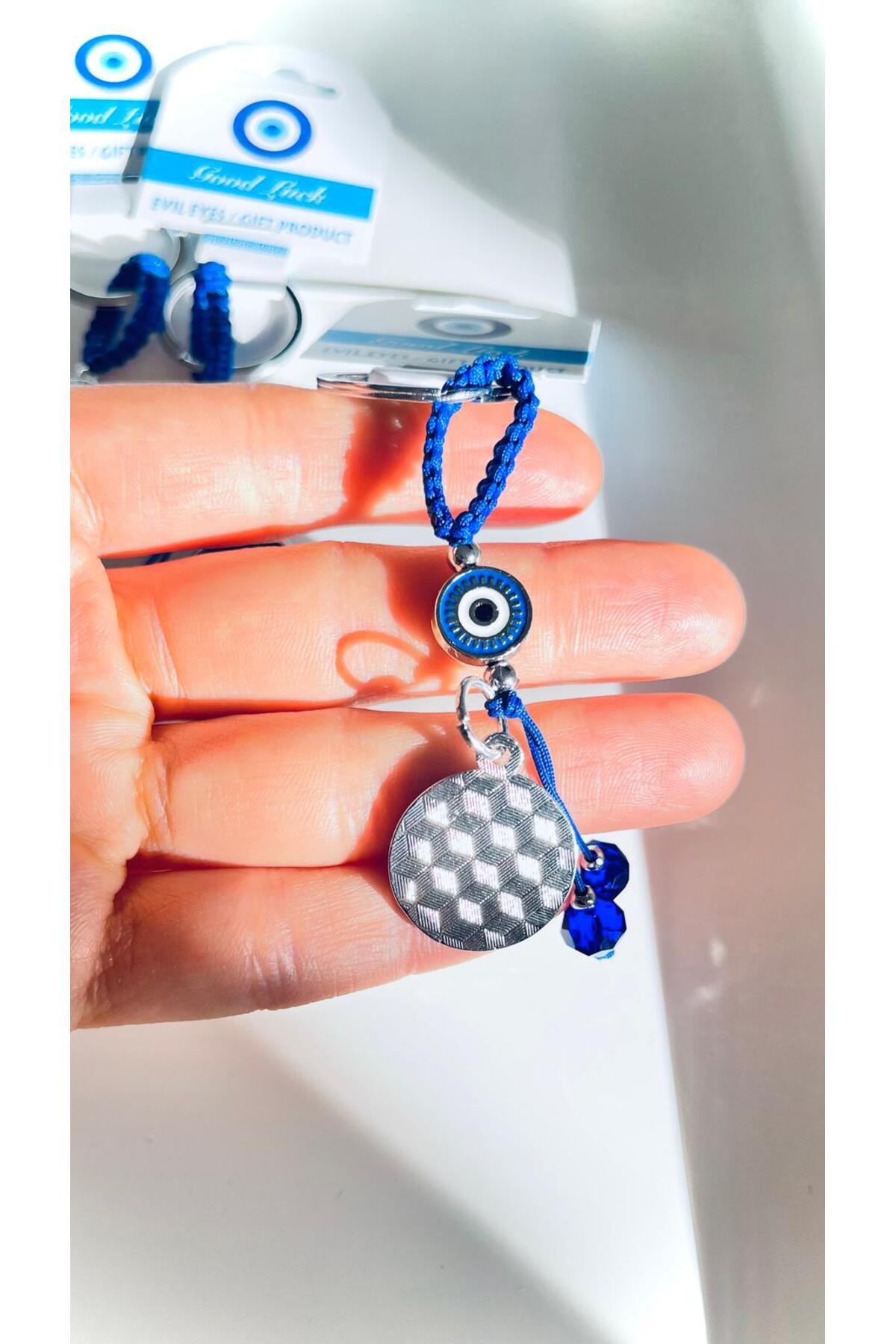 Abigail Silver-Plated Evil Eye Keychain - Navy Round Evil Eye
