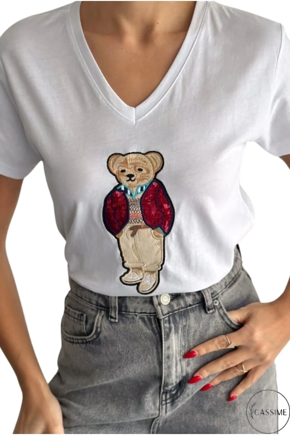 Tilda White Cute Bear Design Cotton T-Shirt