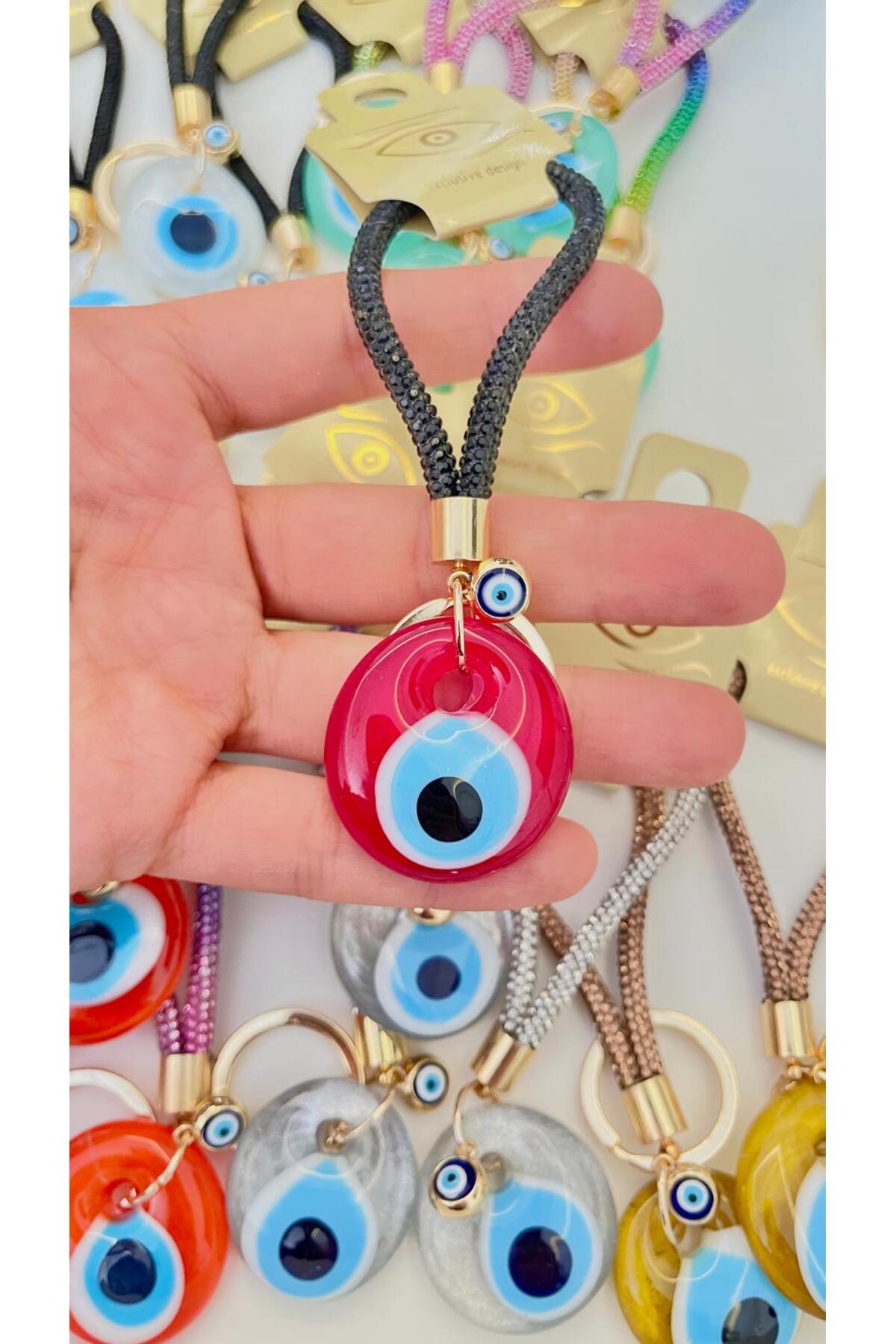 Meredith Glass Evil Eye Cord Charm - Red and Black Cord