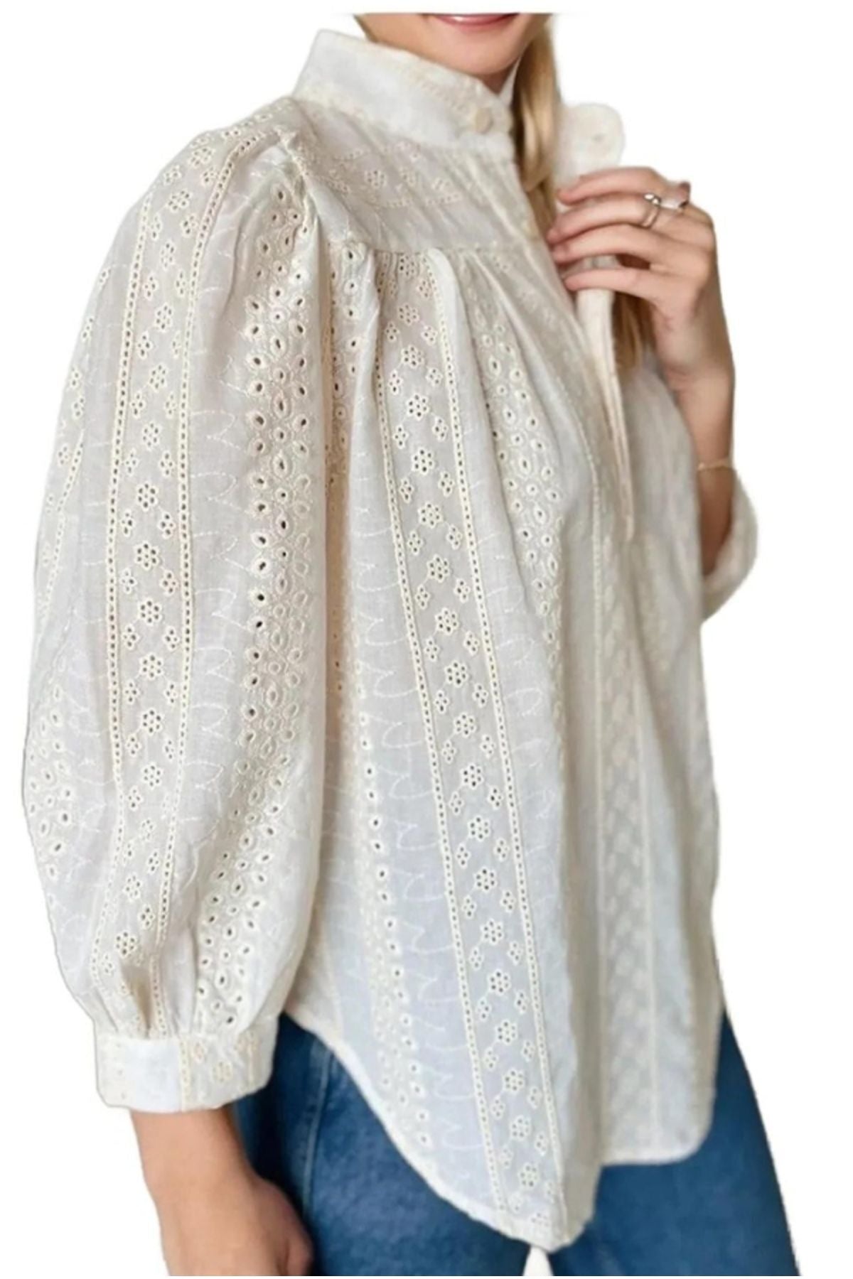 Ariel Women's Broderie Anglaise Button-Up Blouse - Cream