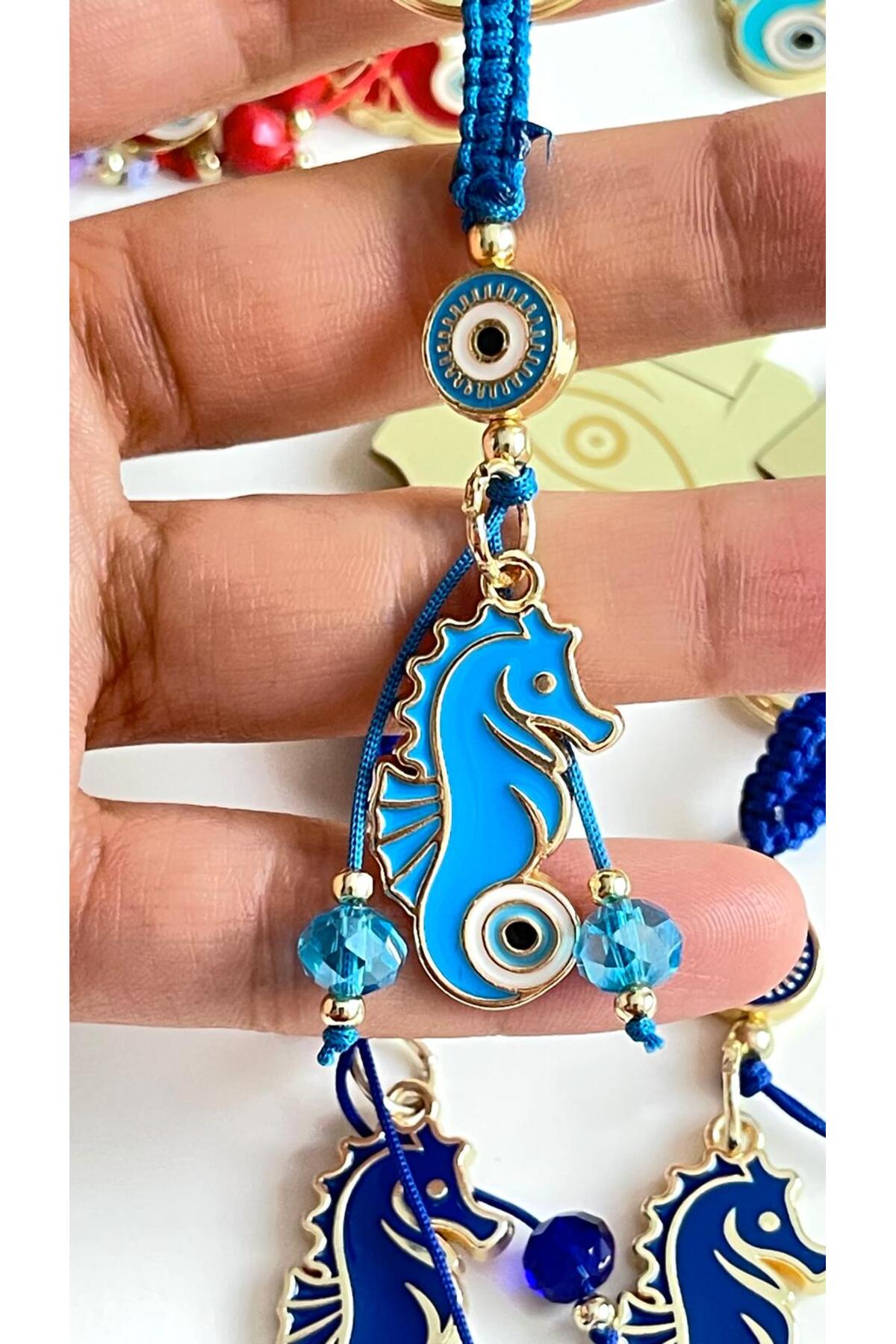 Ivy Gold-Plated Evil Eye Keychain - Blue Seahorse