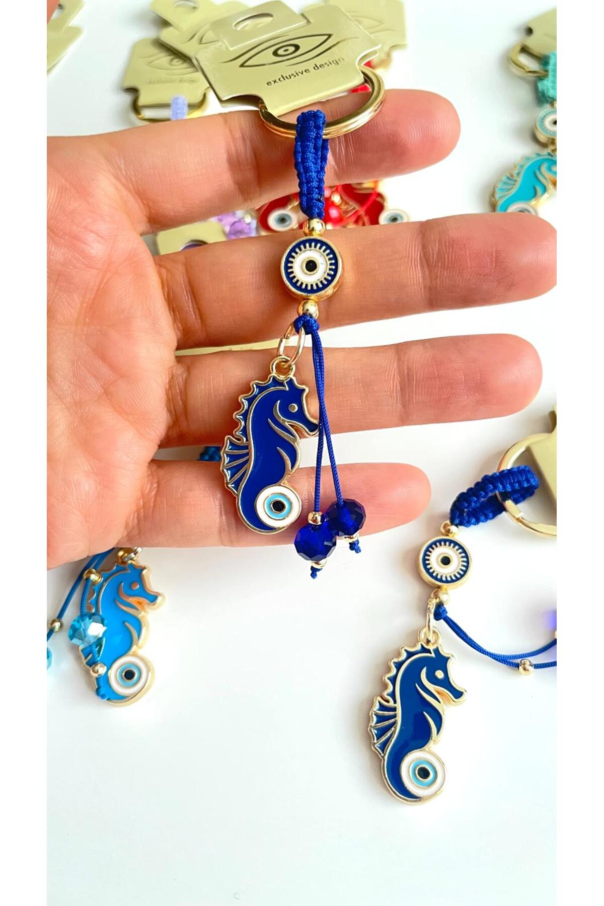 Ivy Gold-Plated Evil Eye Keychain - Navy Seahorse