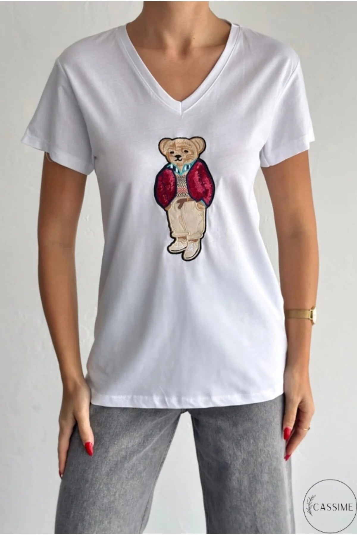 Tilda White Cute Bear Design Cotton T-Shirt