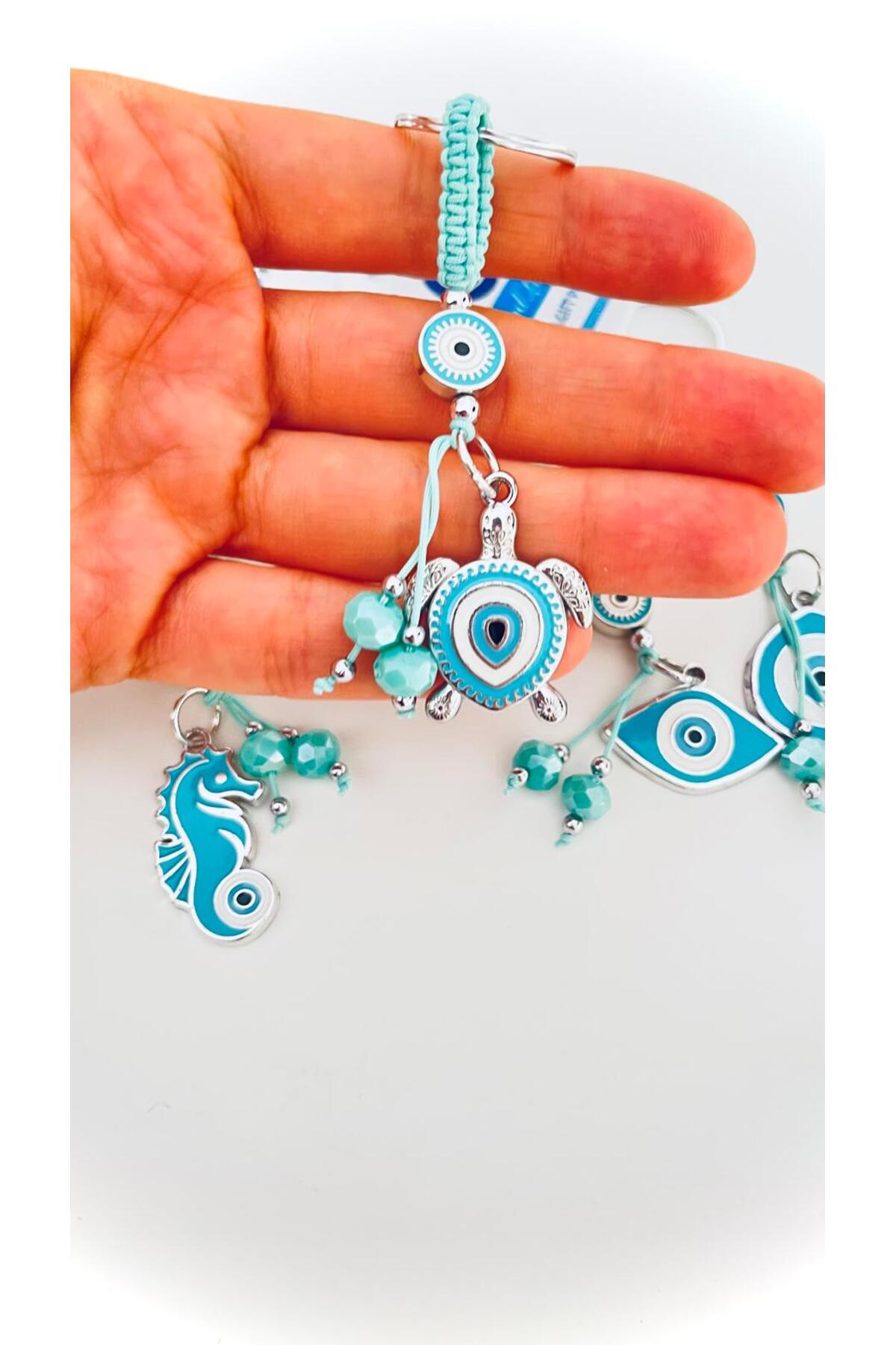 Abigail Silver-Plated Evil Eye Keychain - Turquoise Turtle Evil Eye