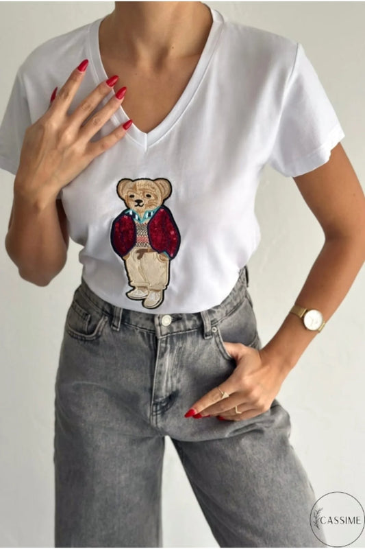 Tilda Zebra Payetli Tişört - Beyaz 