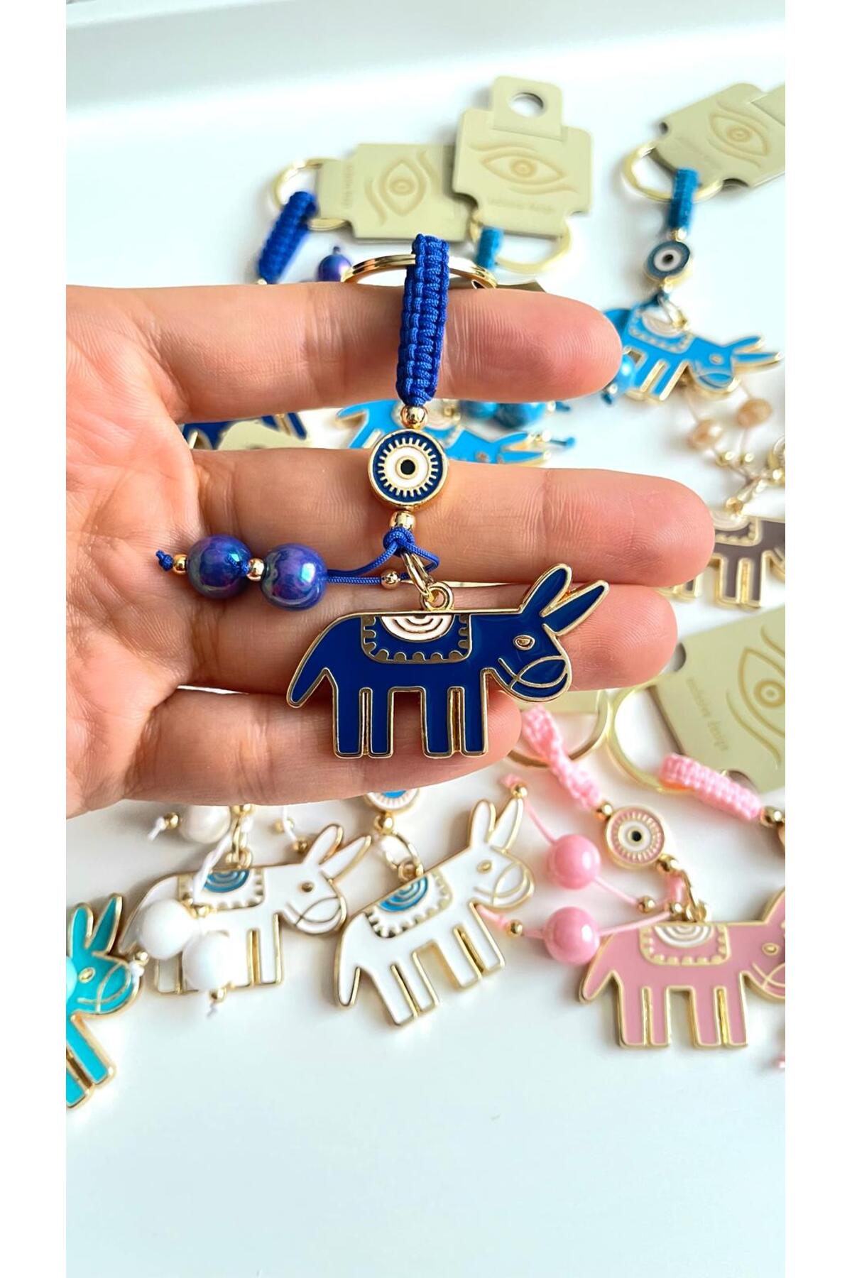 Bella Gold-Plated Animal Charm Keychain - Navy Donkey Design