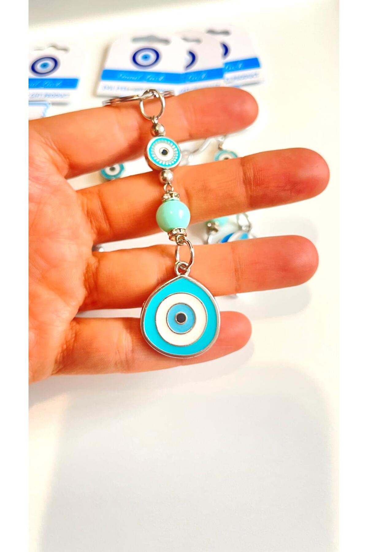 Abigail Silver-Plated Evil Eye Keychain - Turquoise Metal Teardrop Evil Eye