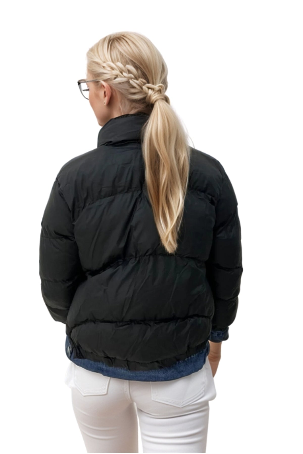 Joanna Women's Denim Detail Puffer Jacket - Black