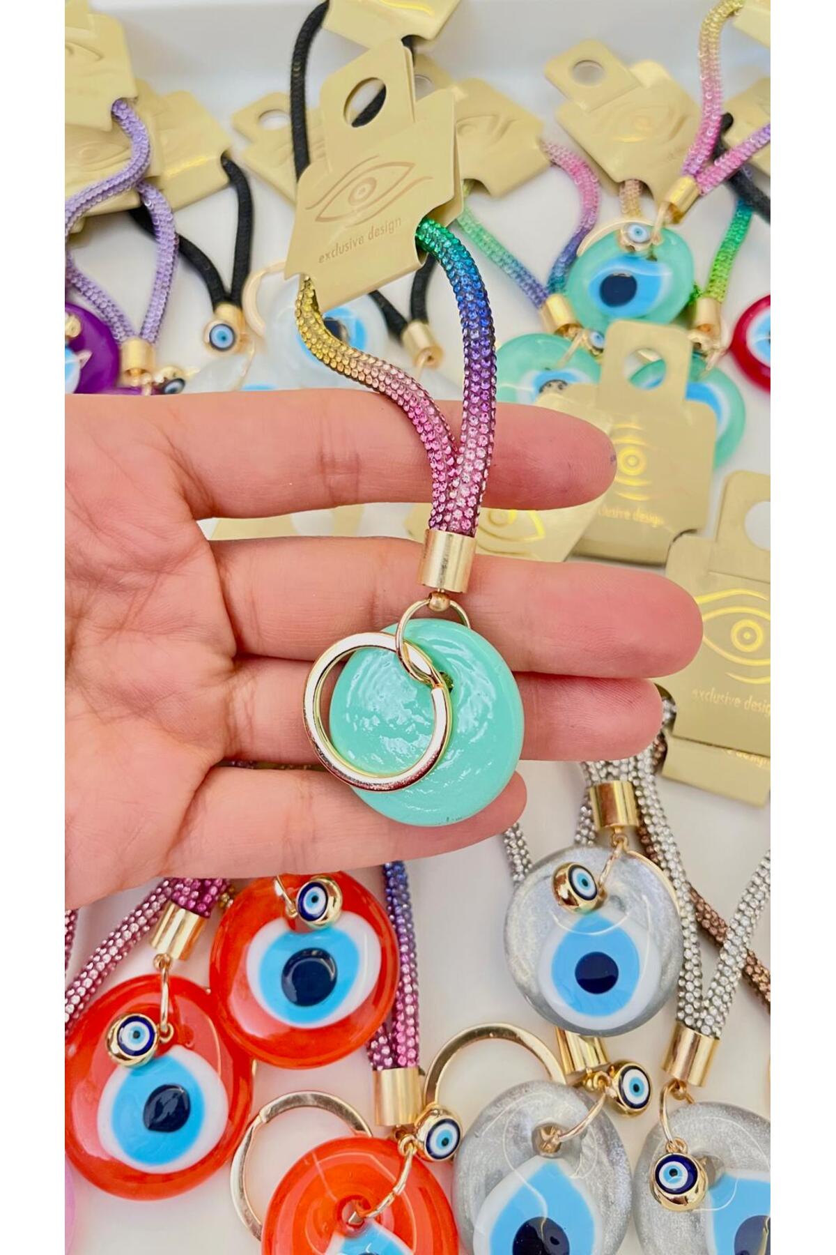 Meredith Glass Evil Eye Cord Charm - Turquoise