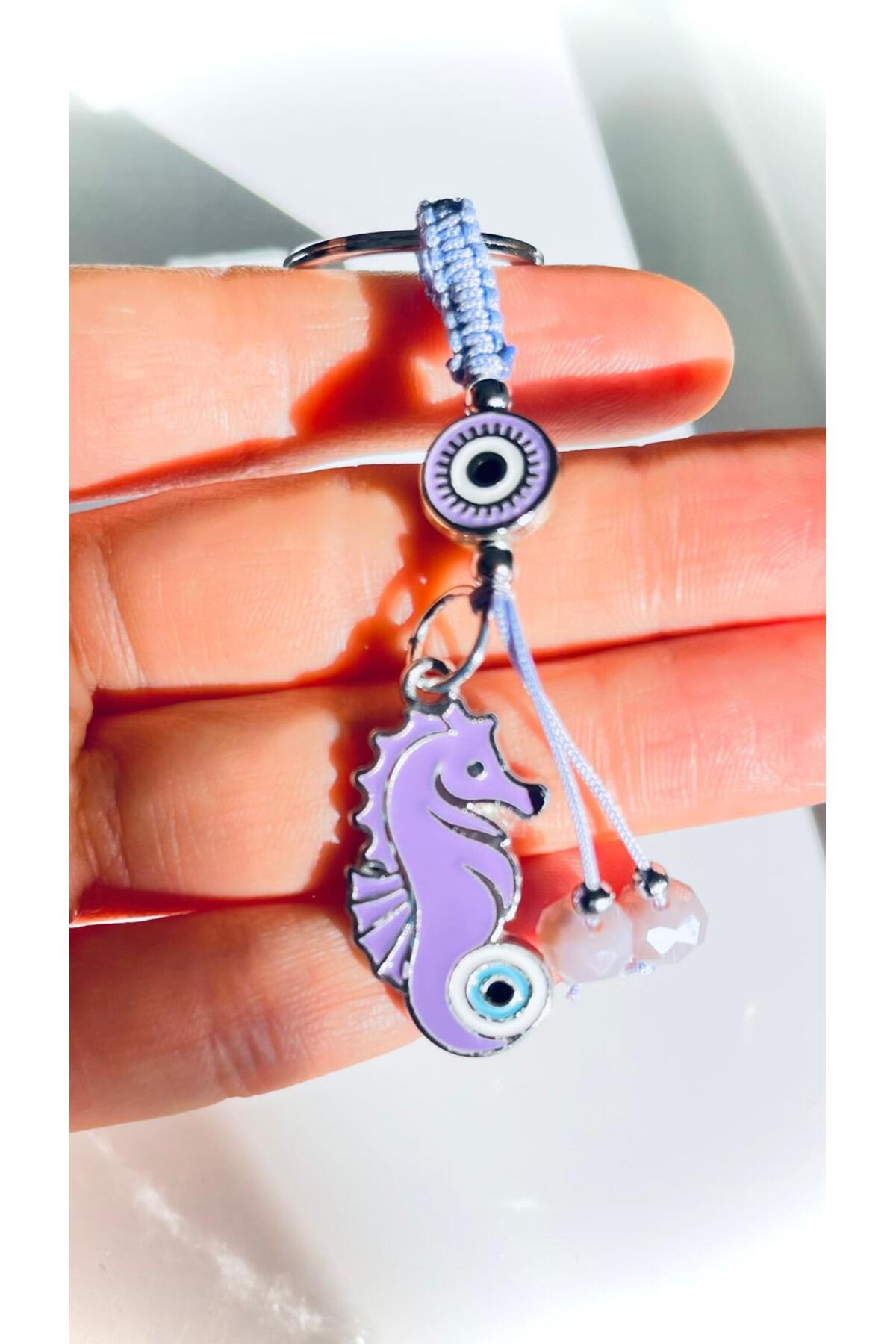 Abigail Silver-Plated Evil Eye Keychain - Lilac Seahorse