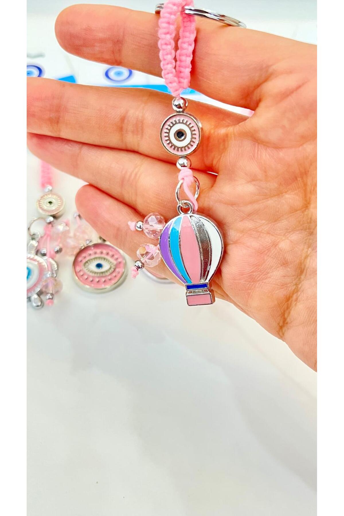 Abigail Silver-Plated Evil Eye Keychain - Pink Balloon