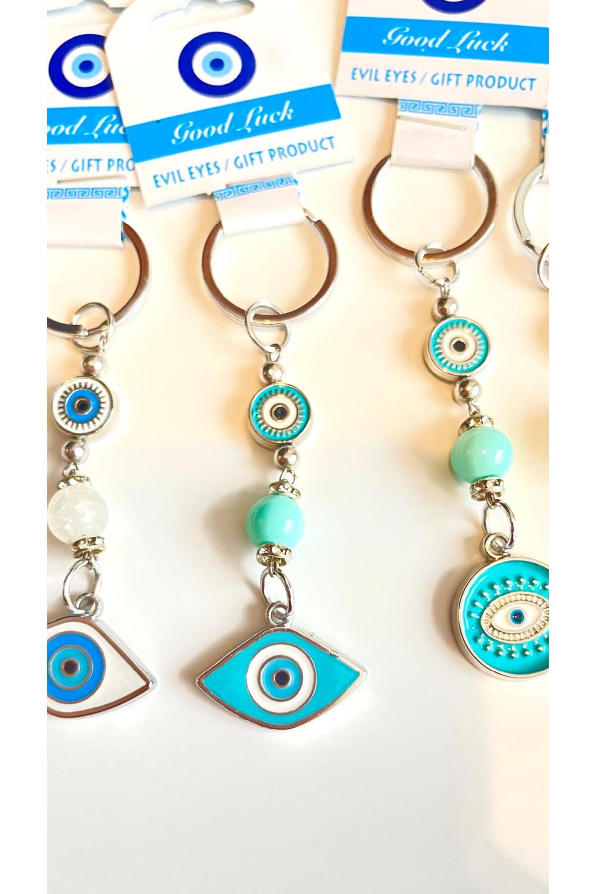 Abigail Silver-Plated Evil Eye Keychain - Turquoise Oval Evil Eye Metal