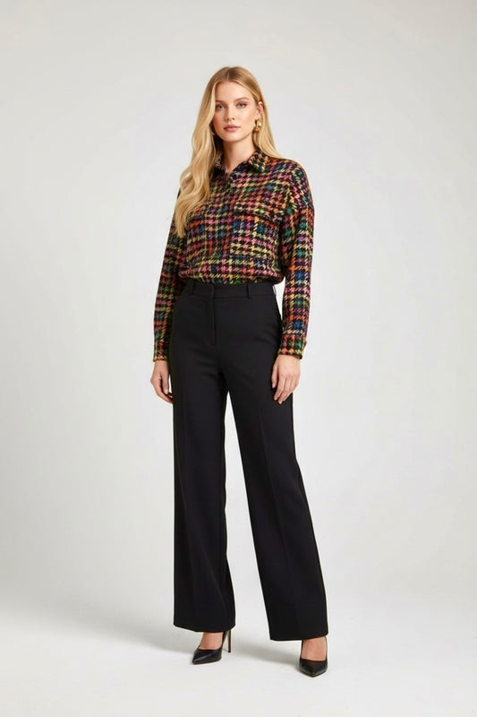 Imogen Women's Multicolor Houndstooth Shacket - Multicolor
