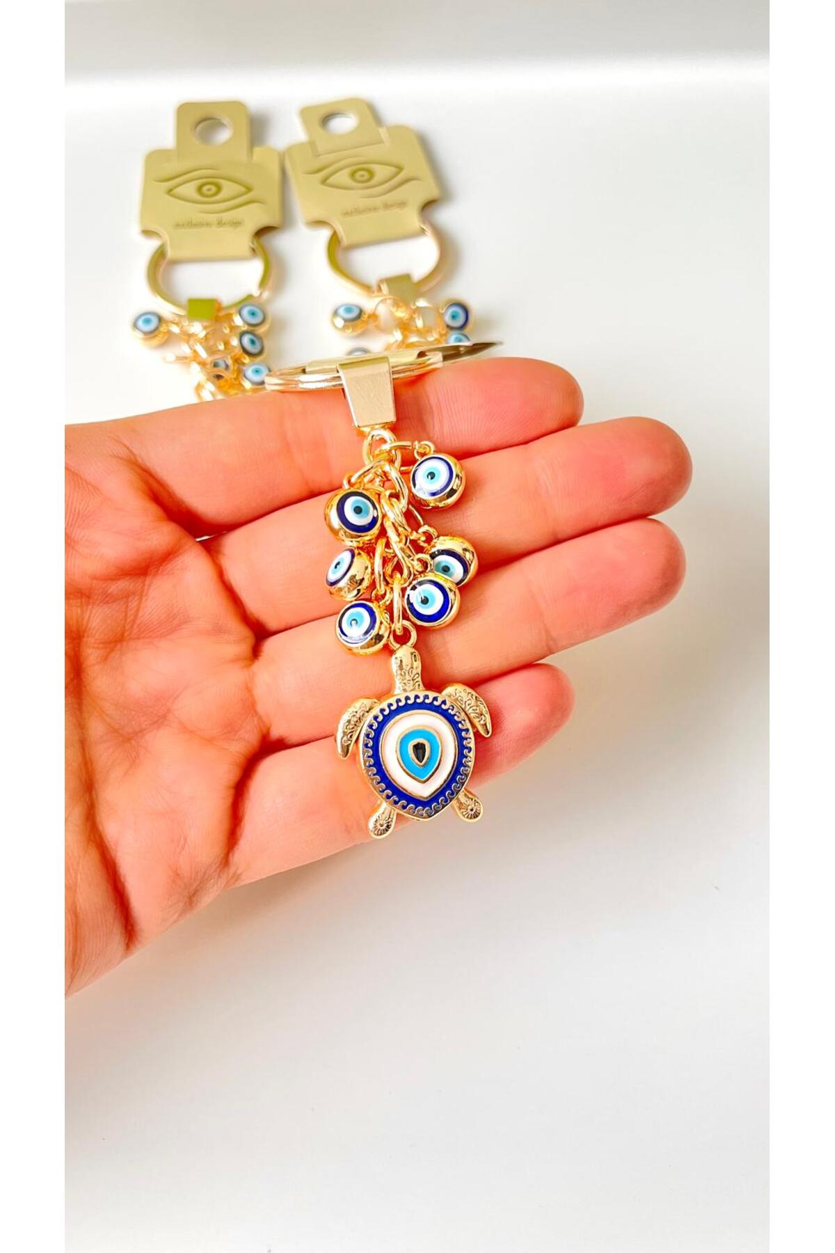 Madeleine Dangling Evil Eye Keychain - Navy Turtle Evil Eye