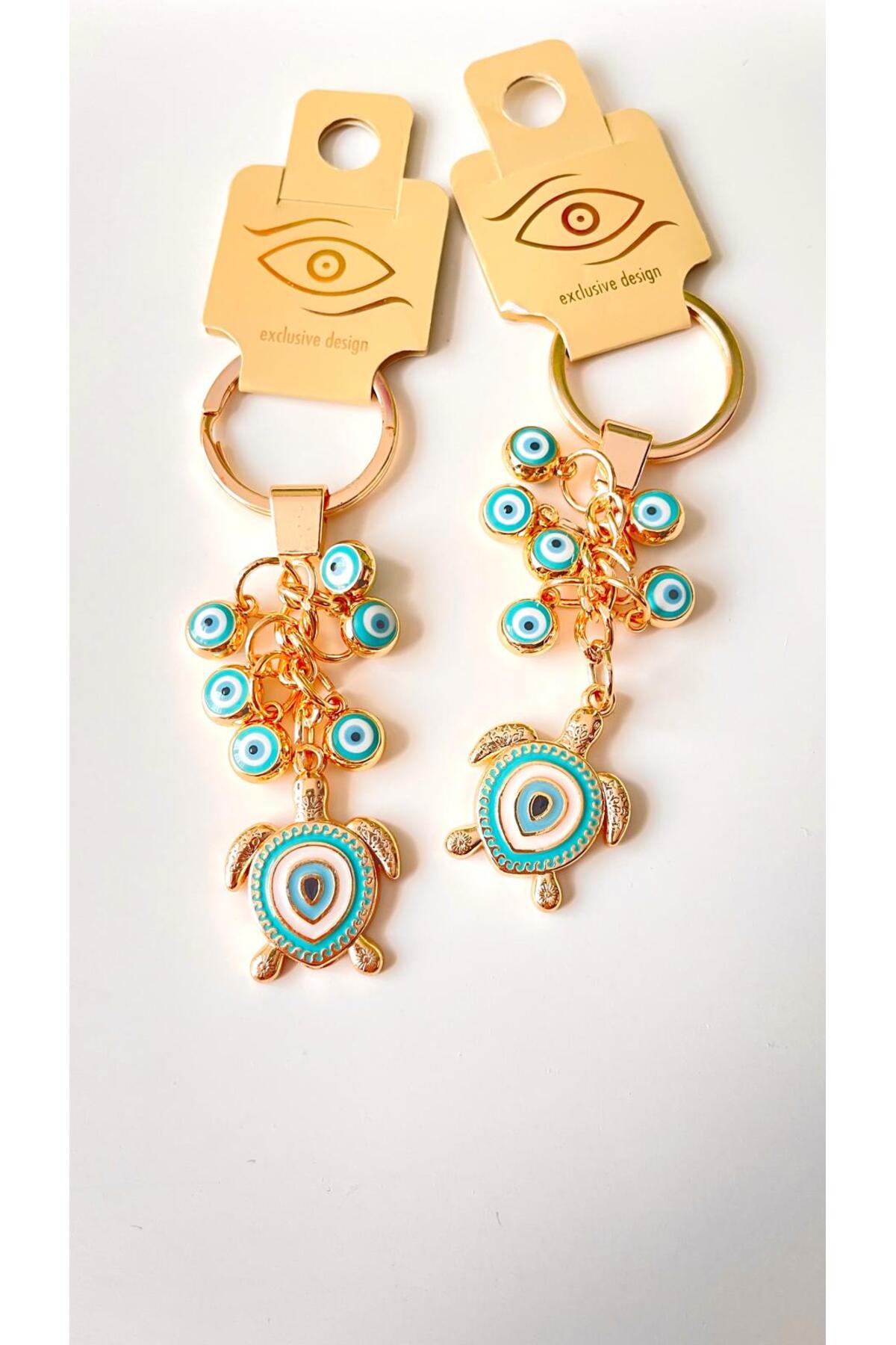 Madeleine Dangling Evil Eye Keychain - Turquoise Turtle