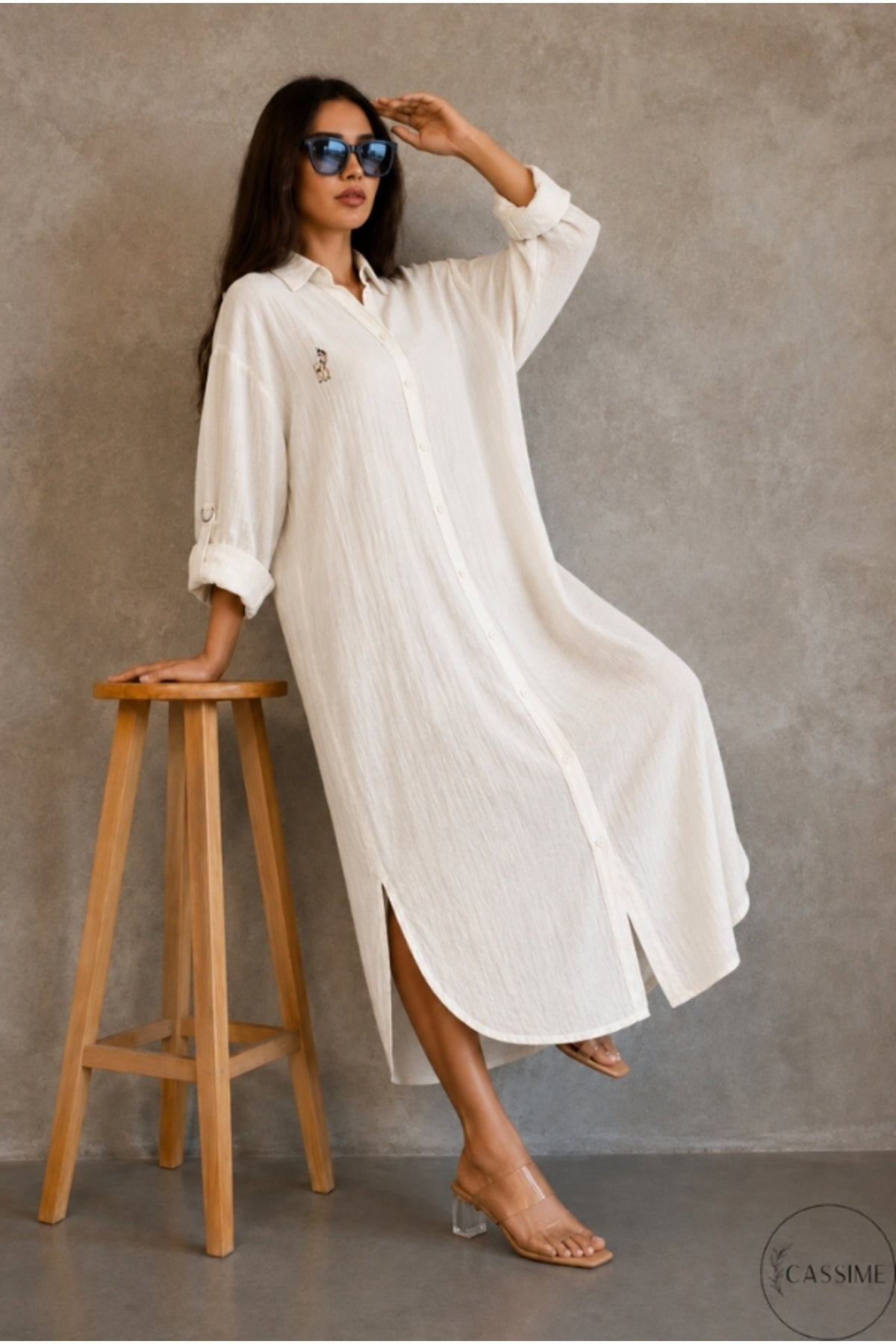 Hazel Women's Oversized Muslin Shirt Dress - Cream