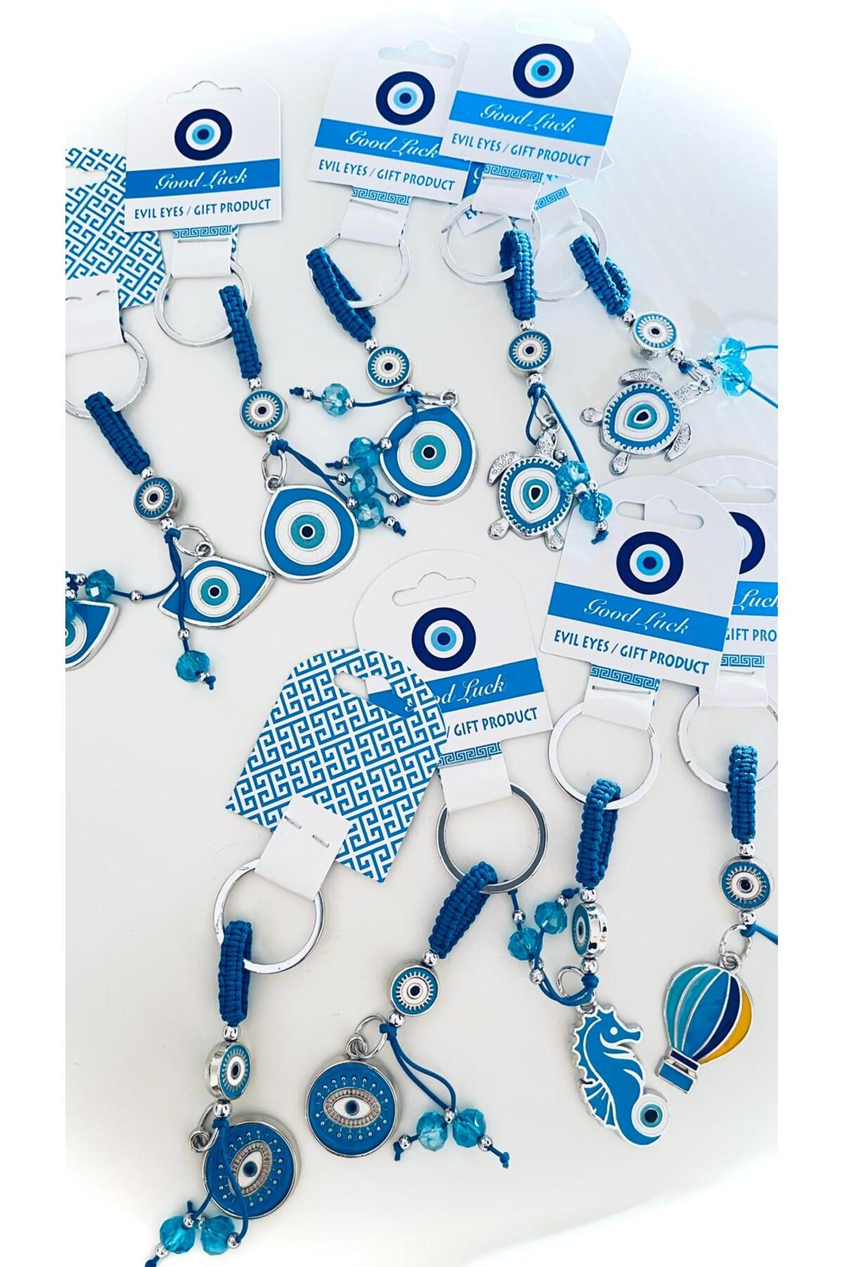 Abigail Silver-Plated Evil Eye Keychain - Blue Round Design