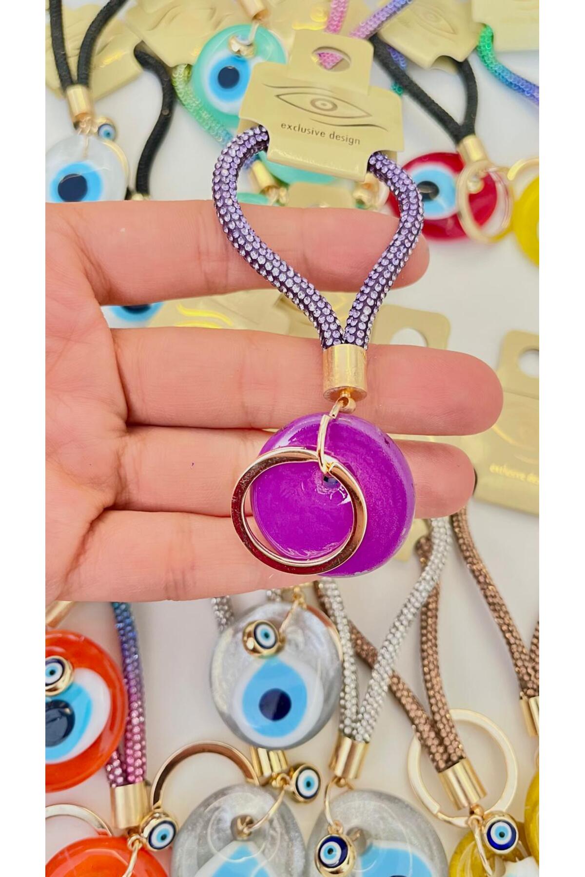 Meredith Glass Evil Eye Cord Charm - Purple