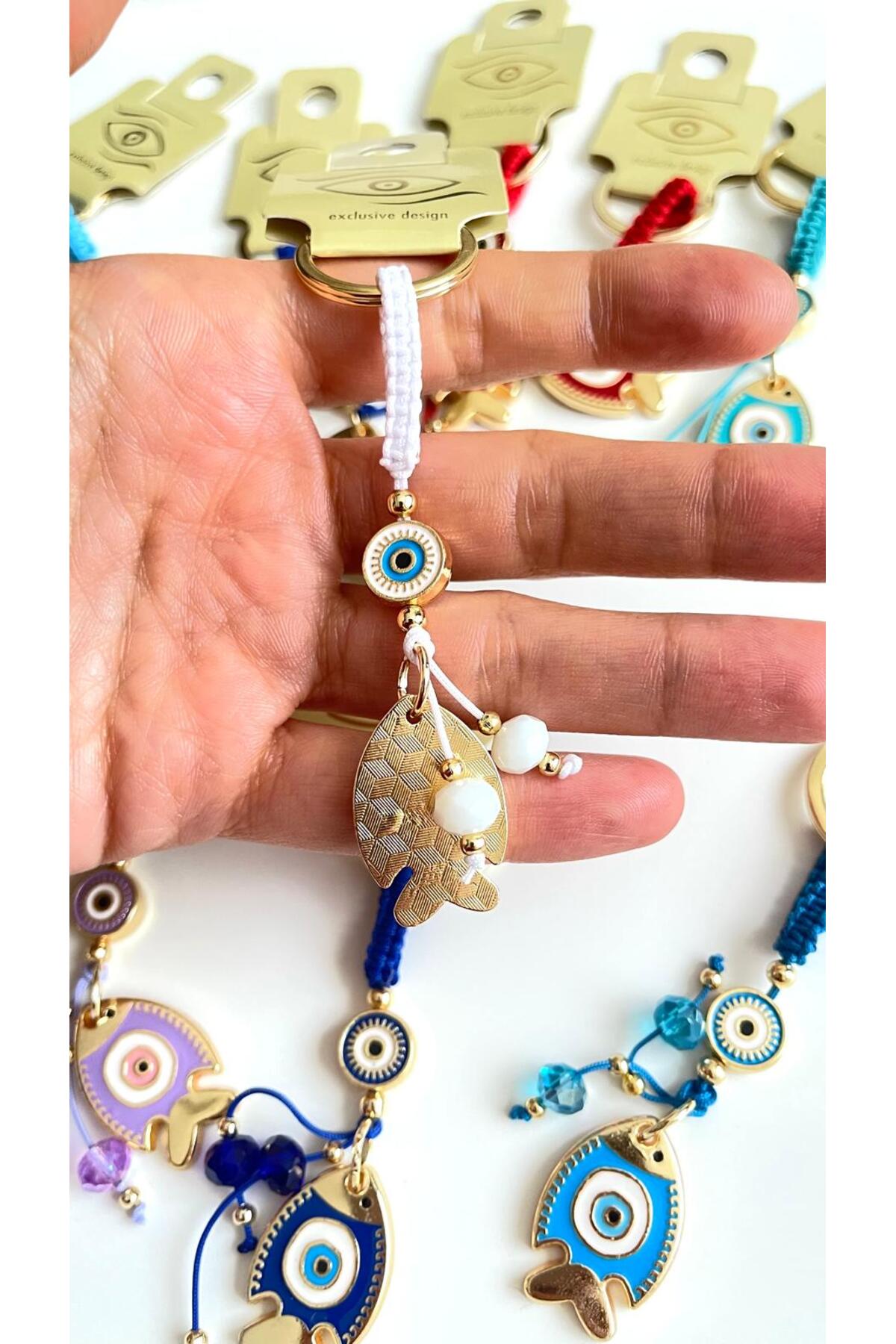 Ivy Gold-Plated Evil Eye Keychain - White Fish Design