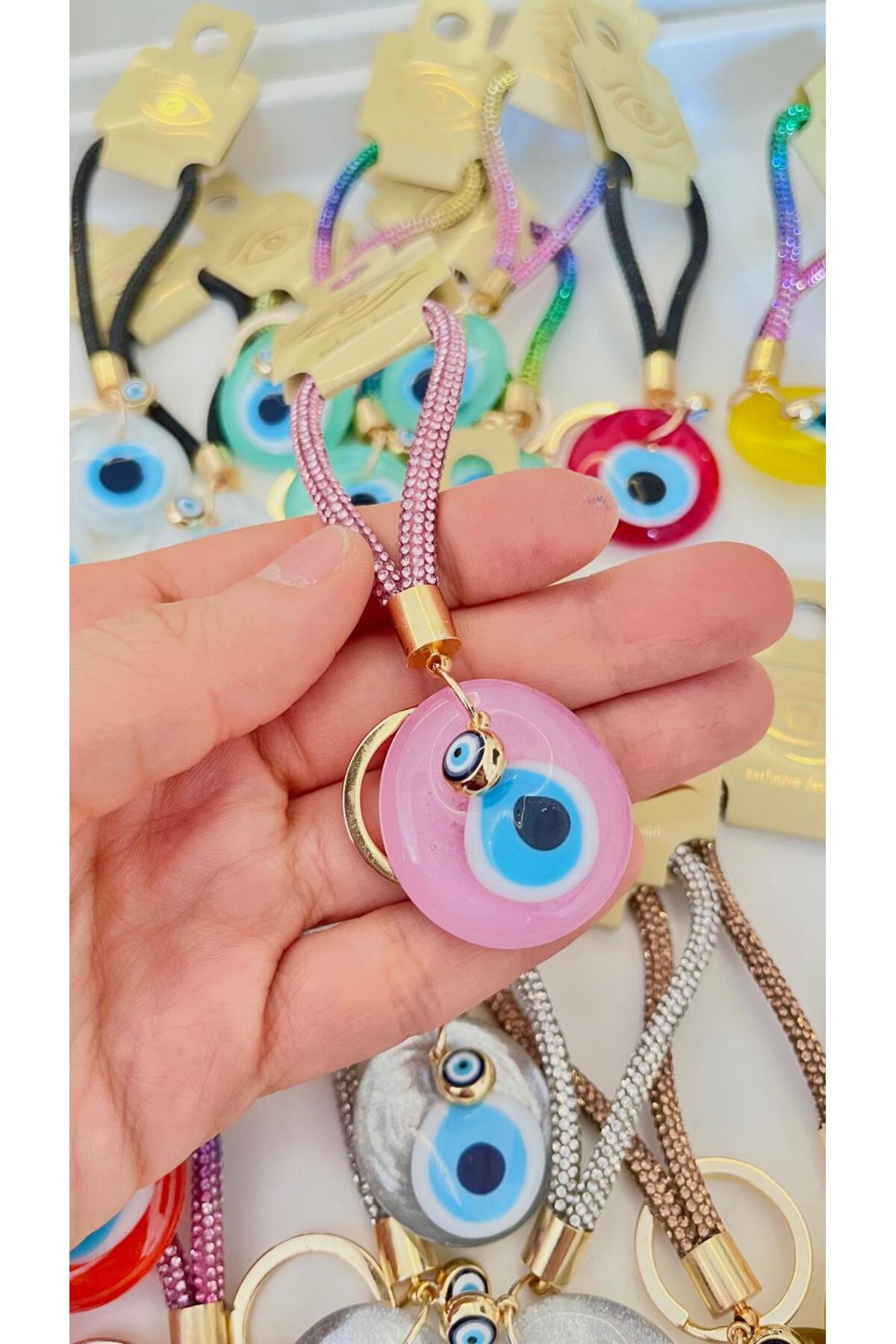 Meredith Glass Evil Eye Cord Charm - Pink