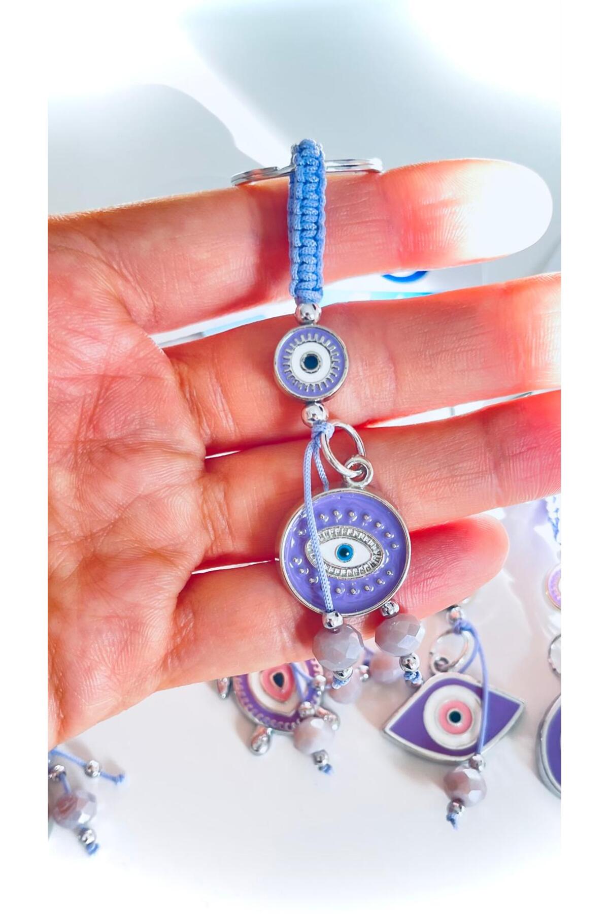 Abigail Silver-Plated Evil Eye Keychain - Purple Round Evil Eye