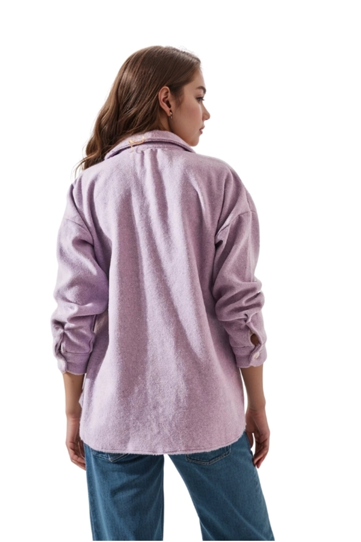 Lydia Women's Daisy Embroidered Shacket - Lilac