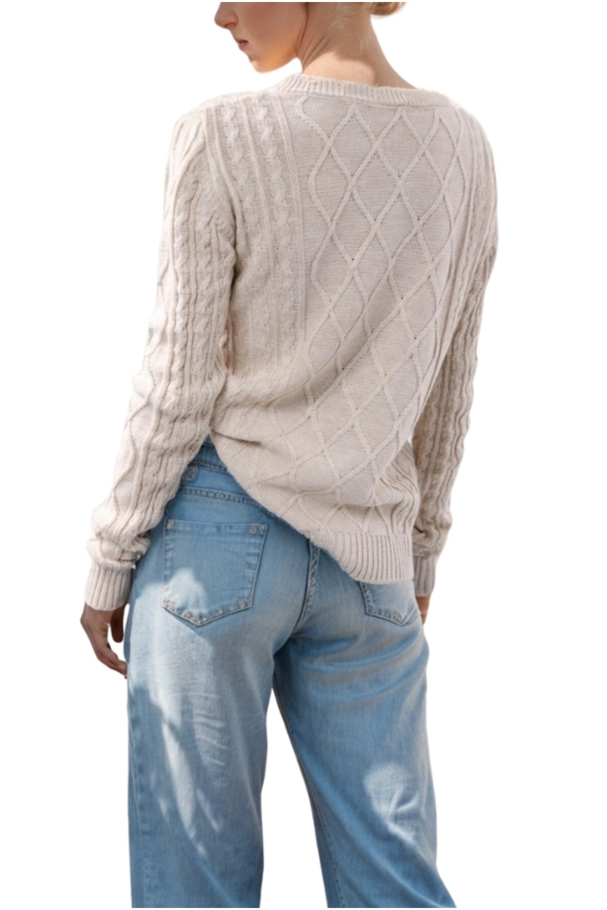 Martha Women's Floral Embroidered Long Sleeve Sweater - Beige Floral Embroidery