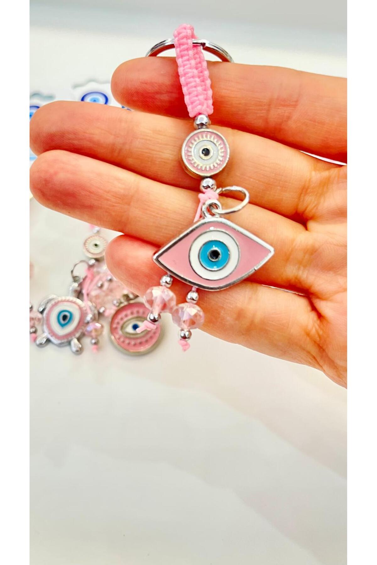 Abigail Silver-Plated Evil Eye Keychain - Pink Oval Evil Eye