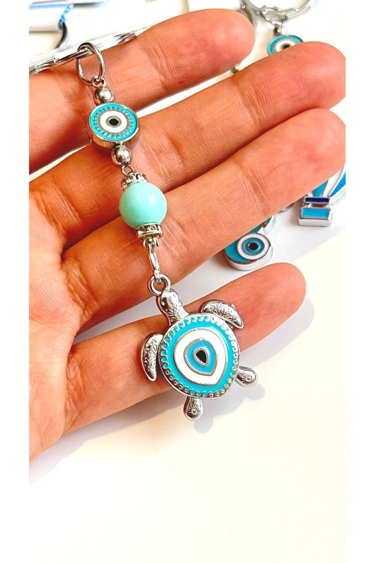 Abigail Silver-Plated Evil Eye Keychain - Turquoise Turtle Metal
