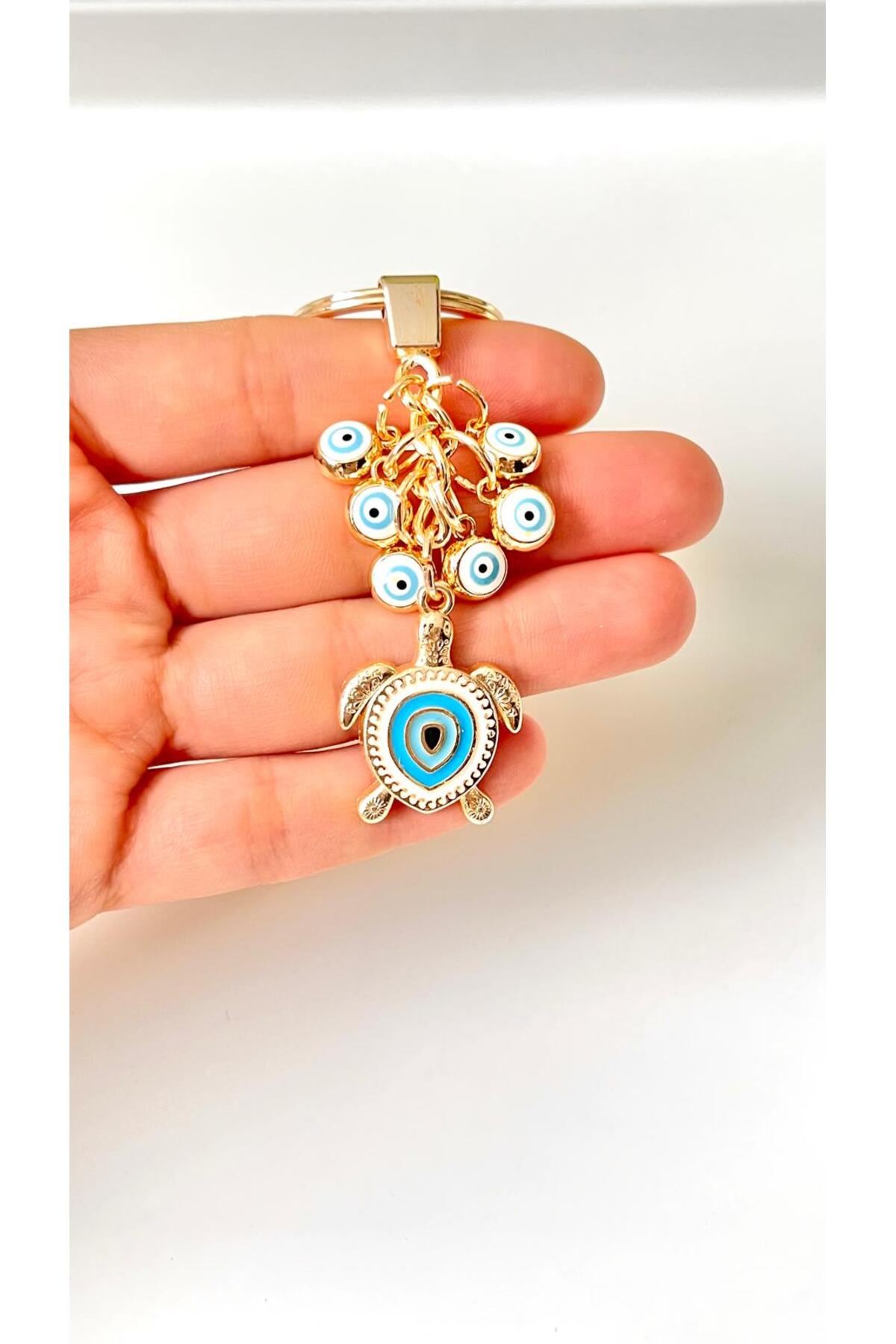 Madeleine Dangling Evil Eye Keychain - White Turtle