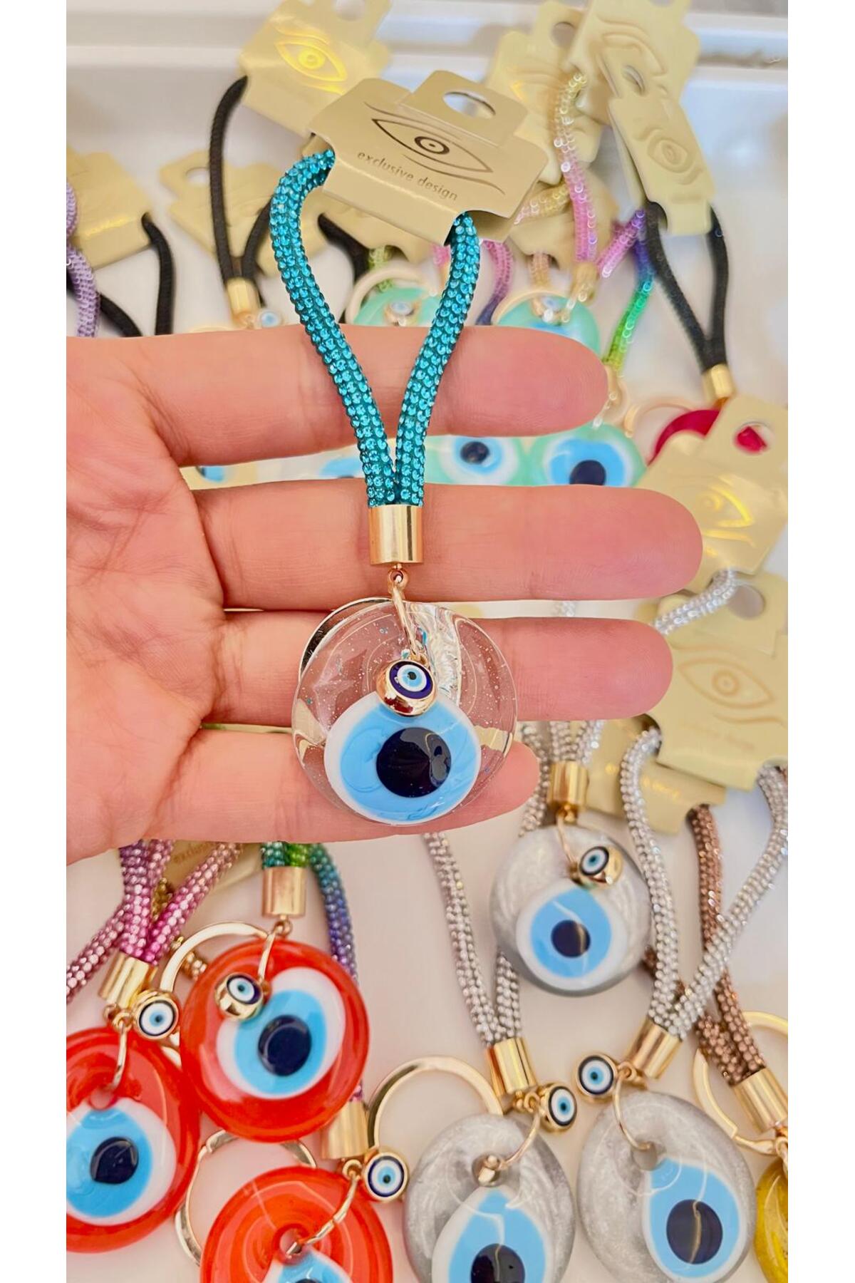 Meredith Glass Evil Eye Cord Charm - Turquoise Cord Transparent Glass