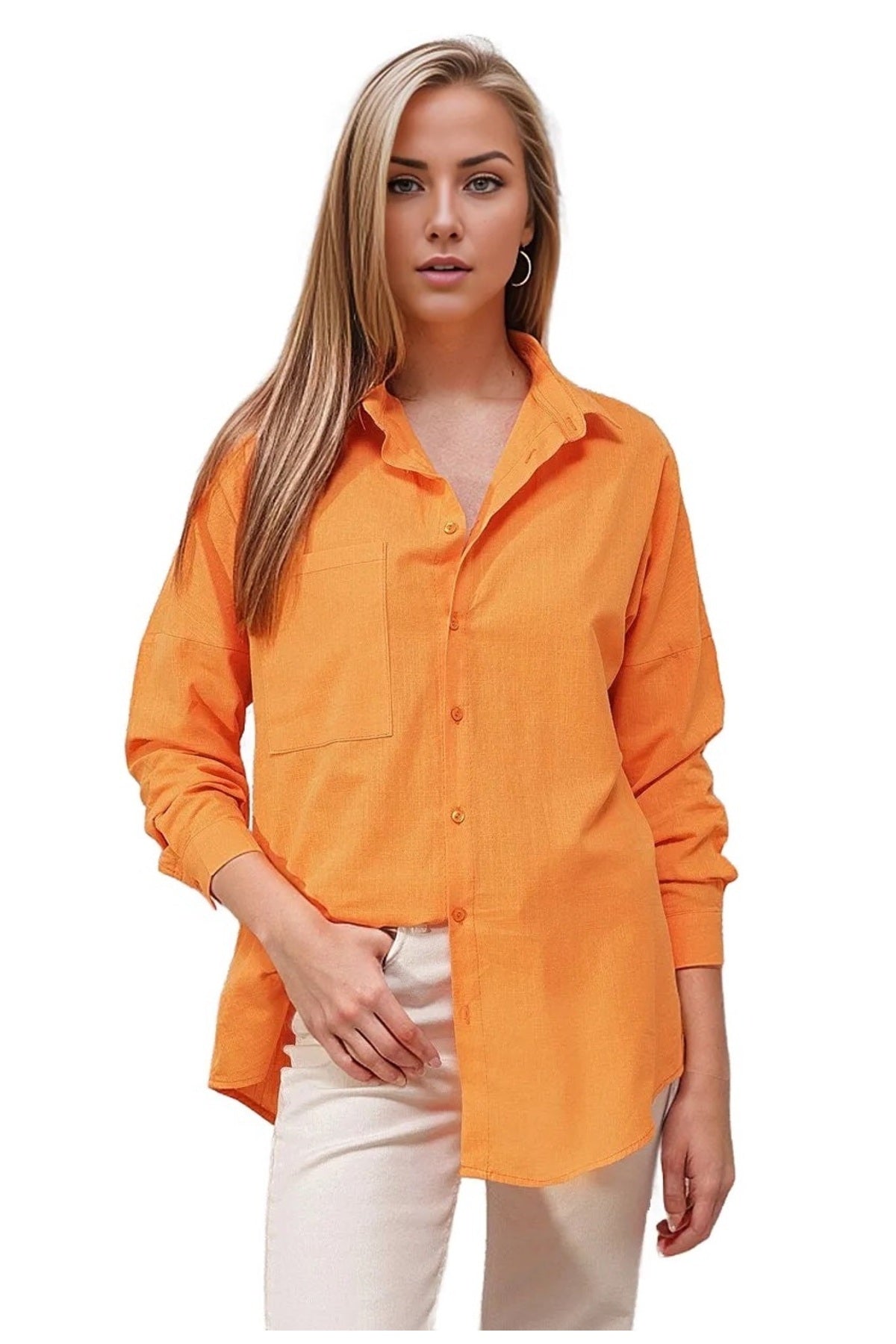 Clementine Women's Pocket Button-Up Shirt - Orange