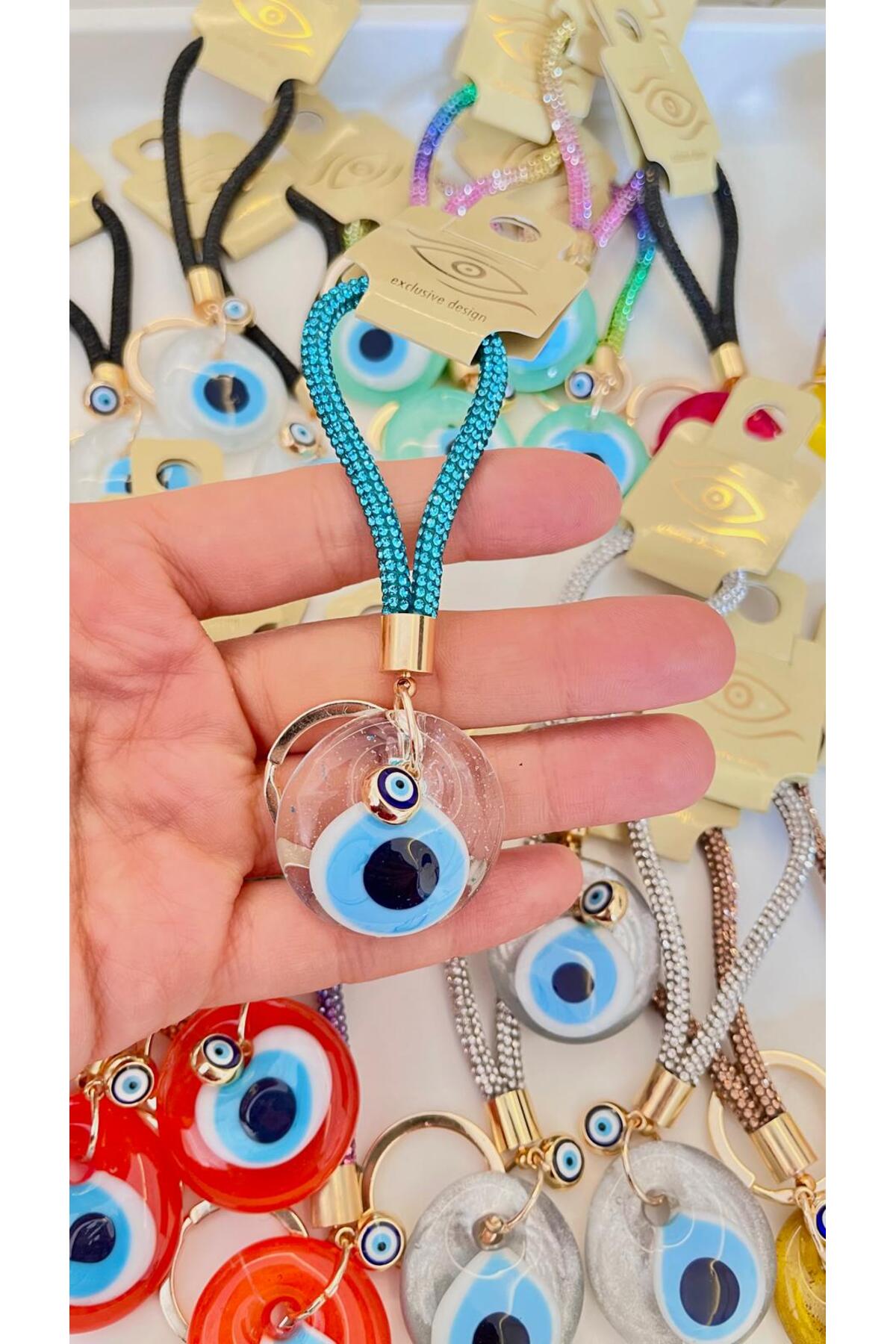 Meredith Glass Evil Eye Cord Charm - Turquoise Cord Transparent Glass