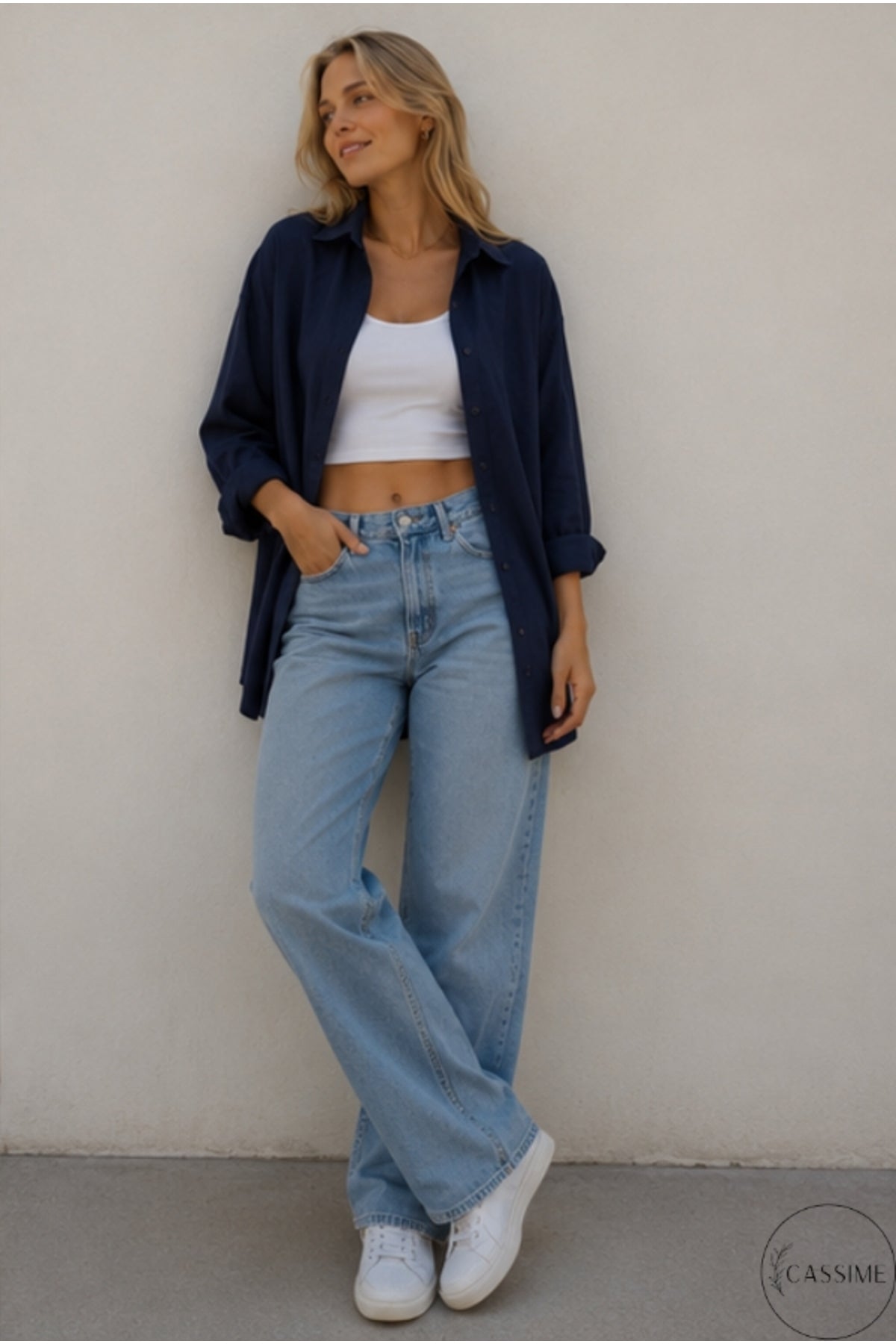 Melissa Women's Oversized Longline Shirt - Navy