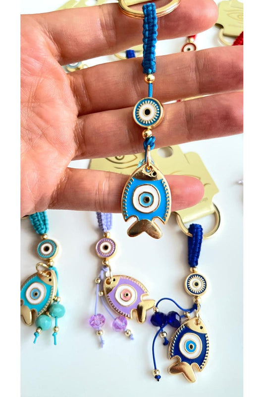 Ivy Gold-Plated Evil Eye Keychain - Blue Fish Design