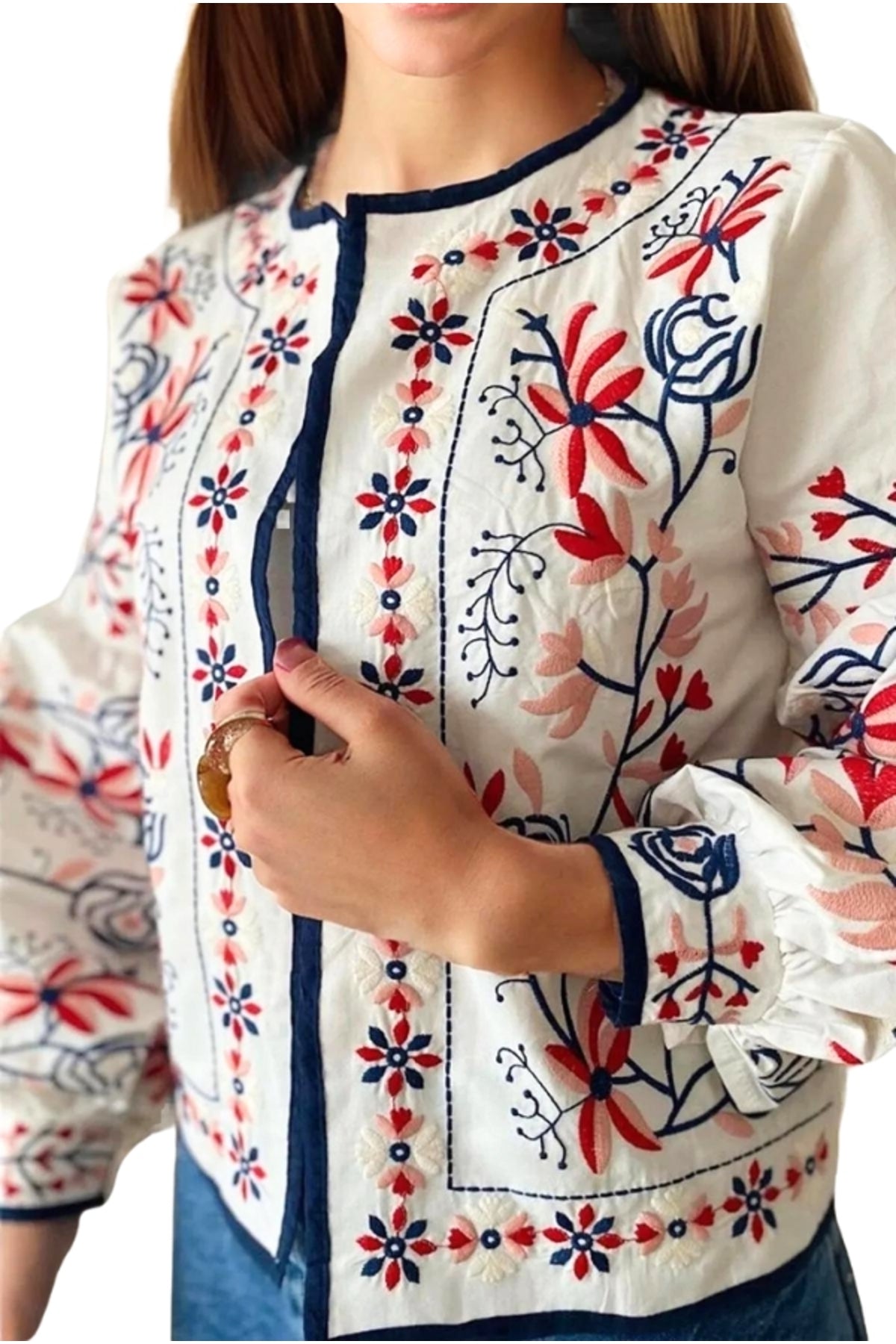 Elaine Women's Vintage Inspired Embroidered Jacket - White