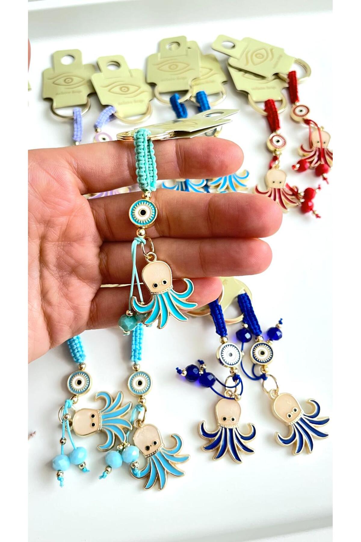Ivy Gold-Plated Evil Eye Keychain - Turquoise Octopus Design
