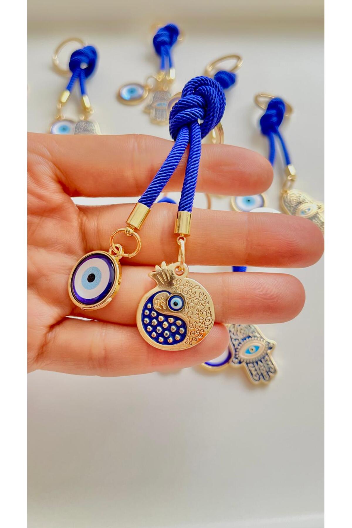 Rose Evil Eye Cord Keychain - Navy Pomegranate Prosperity Design