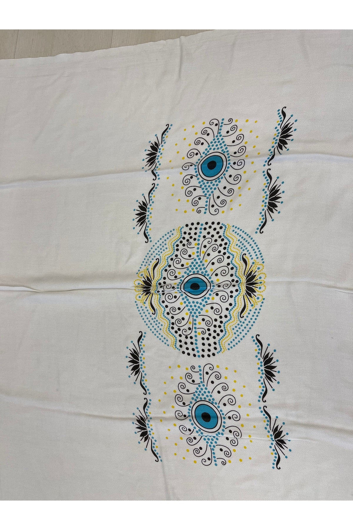 Mia Cotton Turkish Peshtemal Beach Towel - Blue and Turquoise Evil Eye Print
