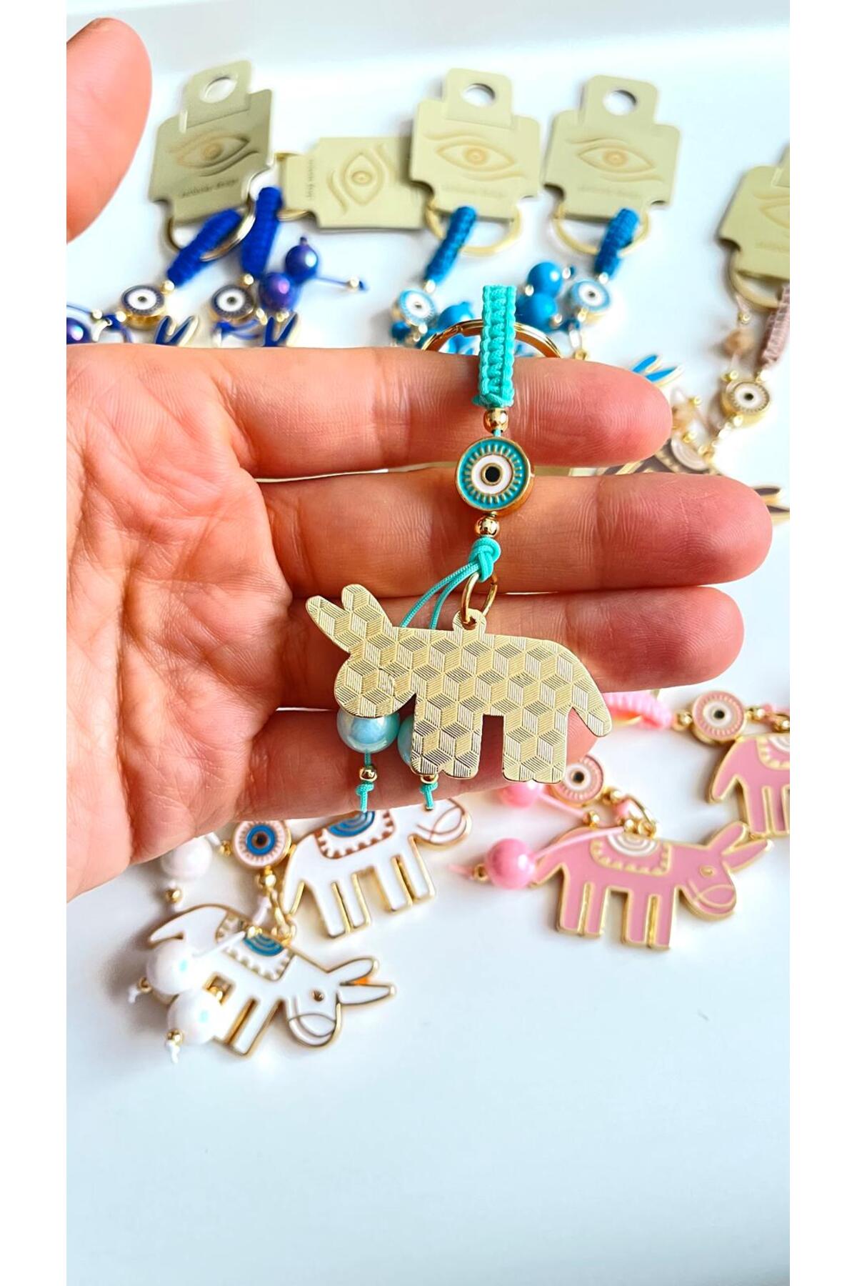 Bella Gold-Plated Animal Charm Keychain - Turquoise Donkey Design