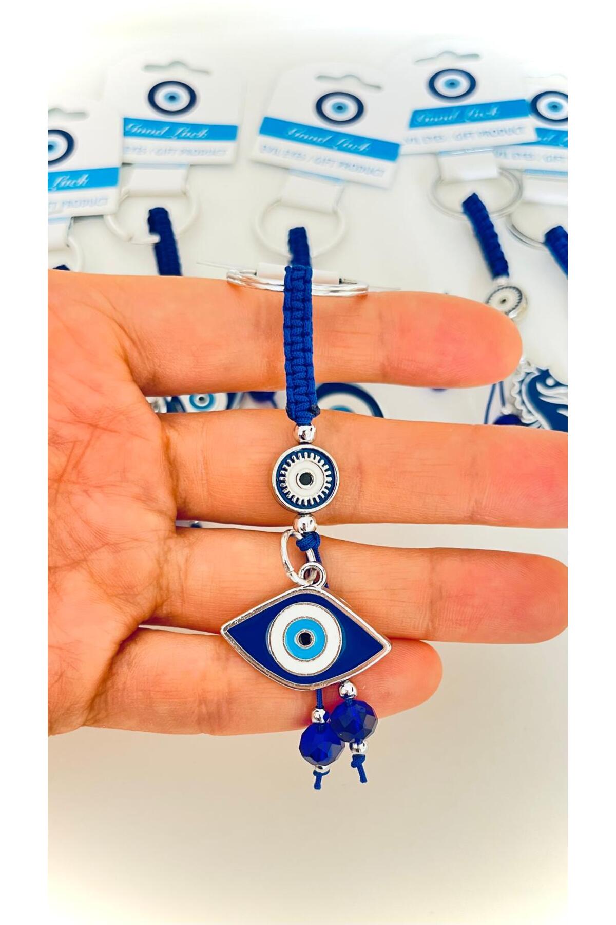 Abigail Silver-Plated Evil Eye Keychain - Navy Oval Evil Eye