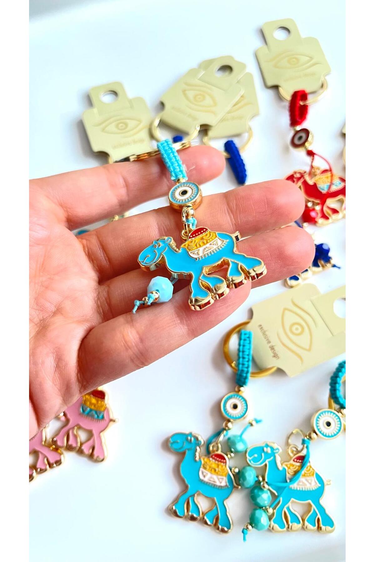 Bella Gold-Plated Animal Charm Keychain - Blue Camel Design