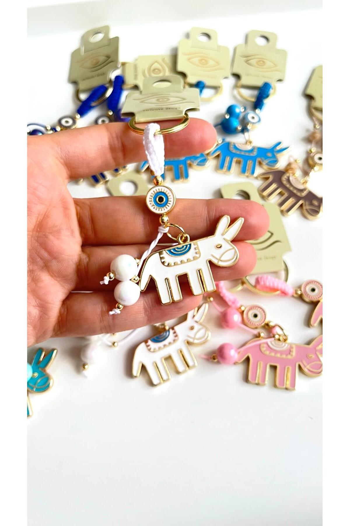 Bella Gold-Plated Animal Charm Keychain - White Donkey Design