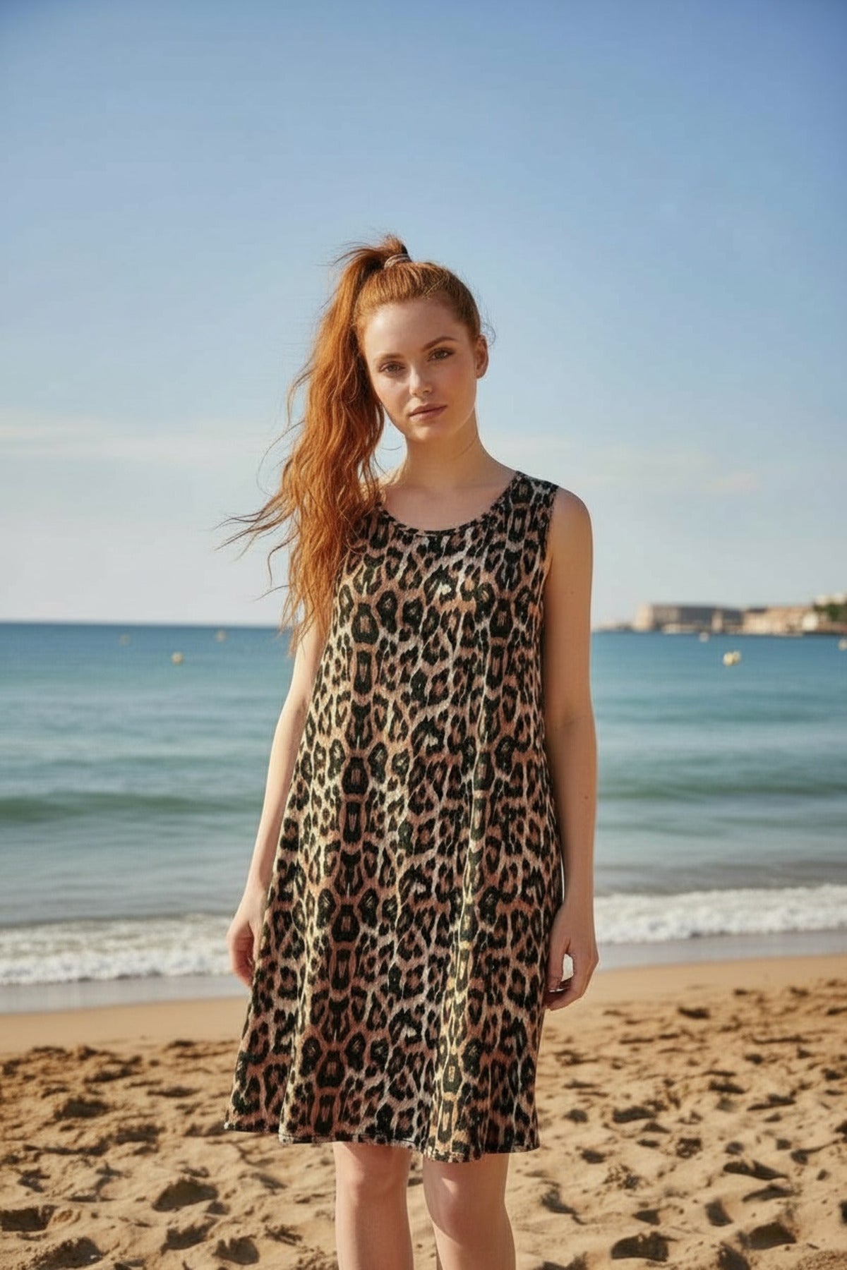 Bonnie Women's Viscose Leopard Print Sleeveless A-Line Dress - Leopard Brown