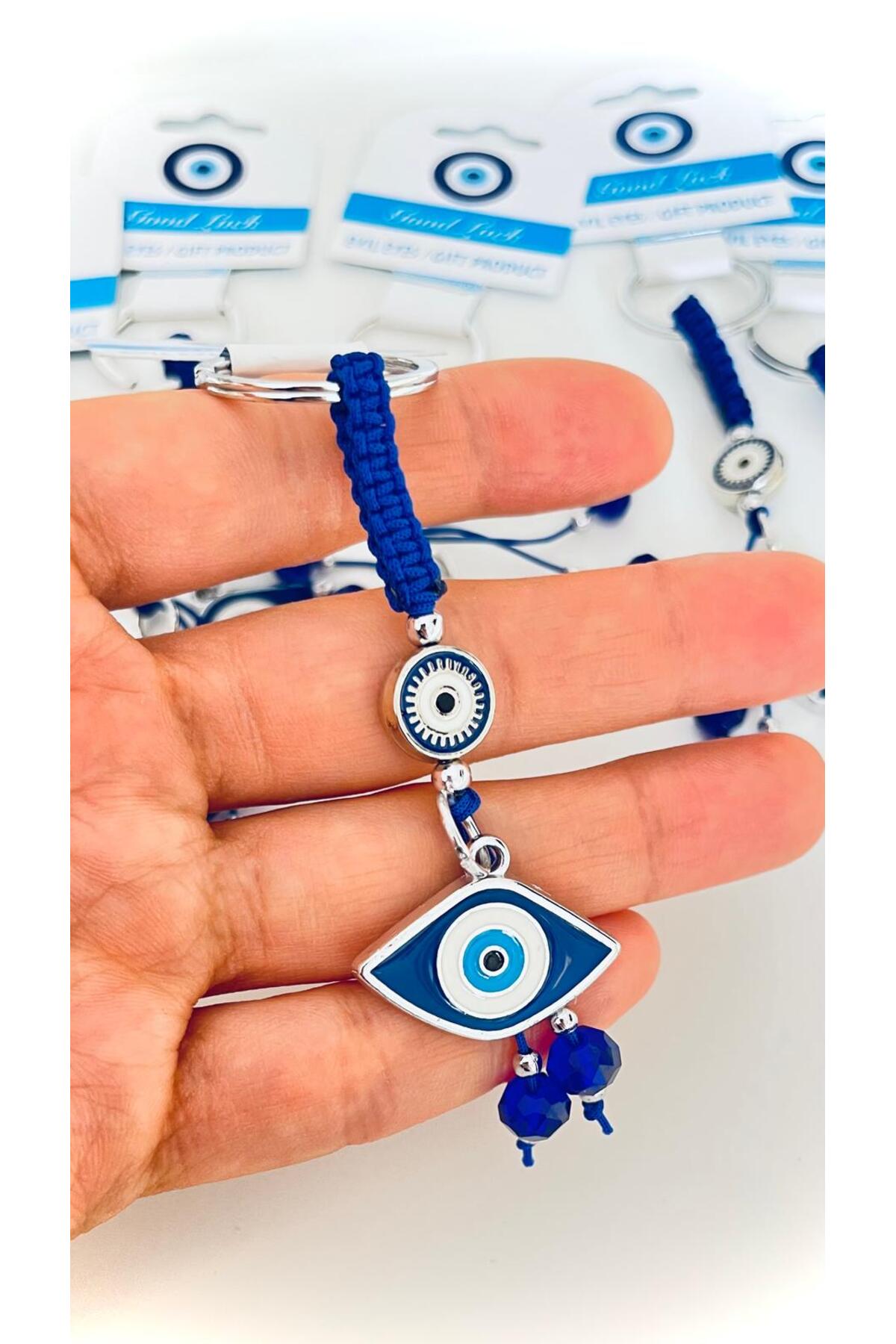 Abigail Silver-Plated Evil Eye Keychain - Navy Oval Evil Eye
