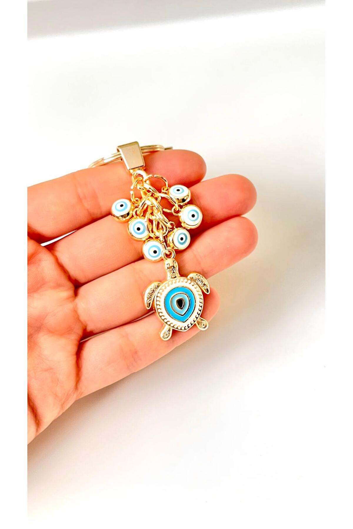 Madeleine Dangling Evil Eye Keychain - White Turtle