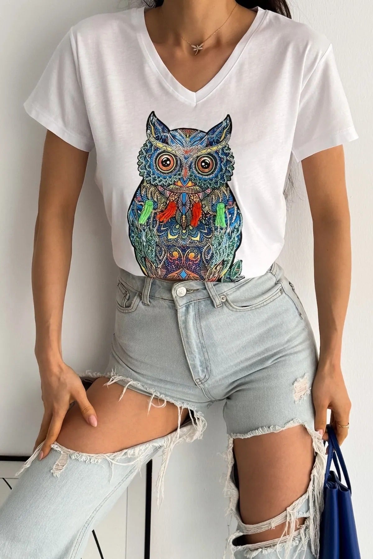 Tilda White Owl Floral Design Cotton T-shirt