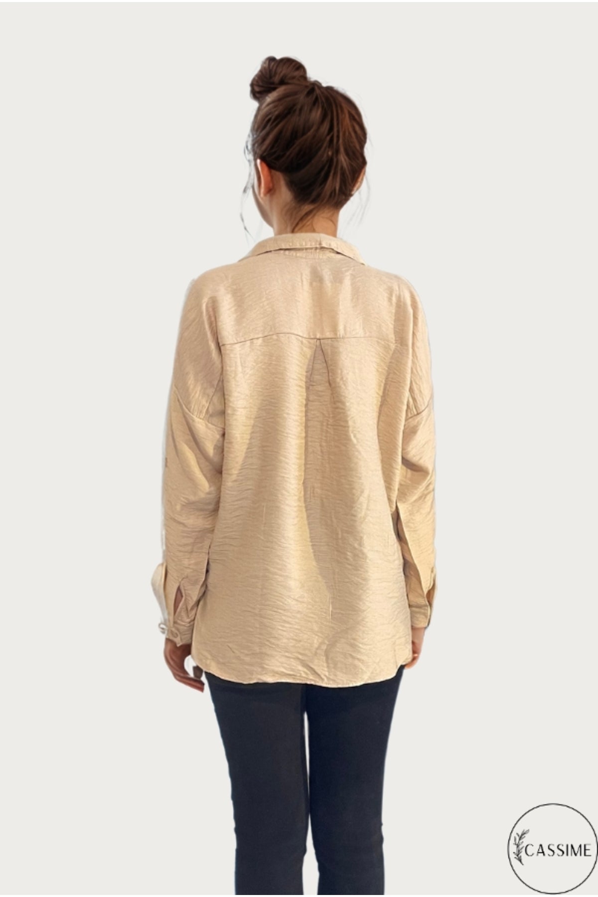 Georgia Women's Oversized Long Sleeve Shirt - Solid Beige