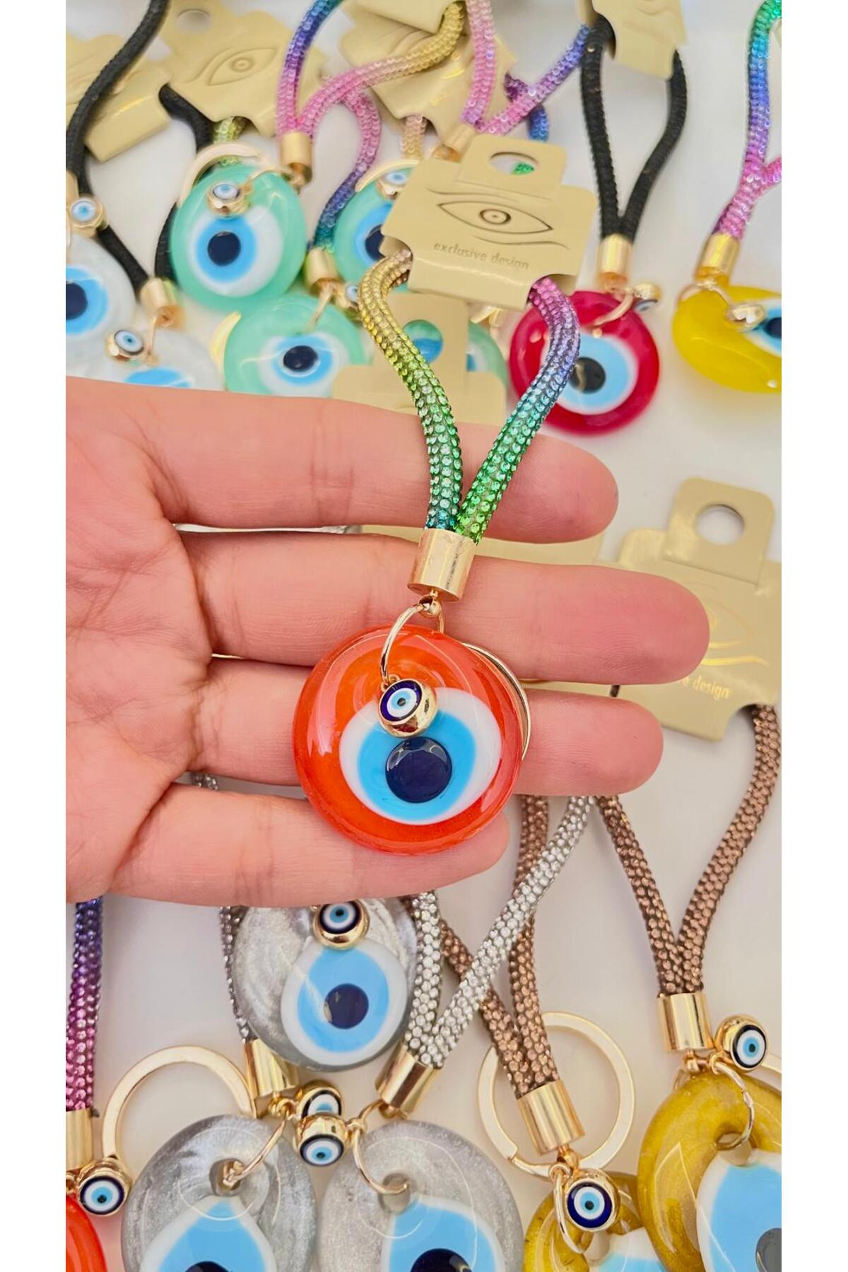 Meredith Glass Evil Eye Cord Charm - Orange